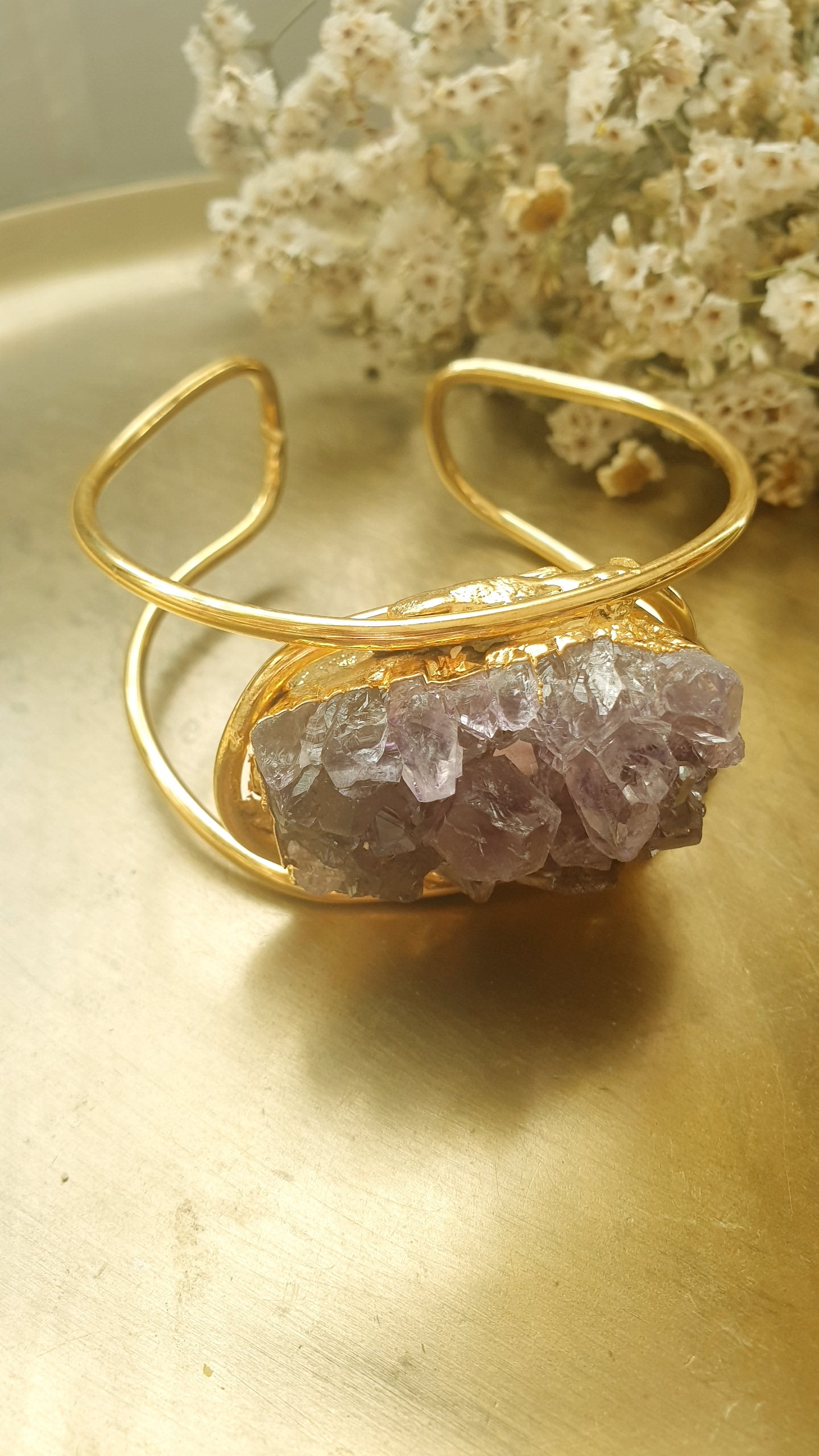 Braccialeplaccato oro con grande drusa di ametista