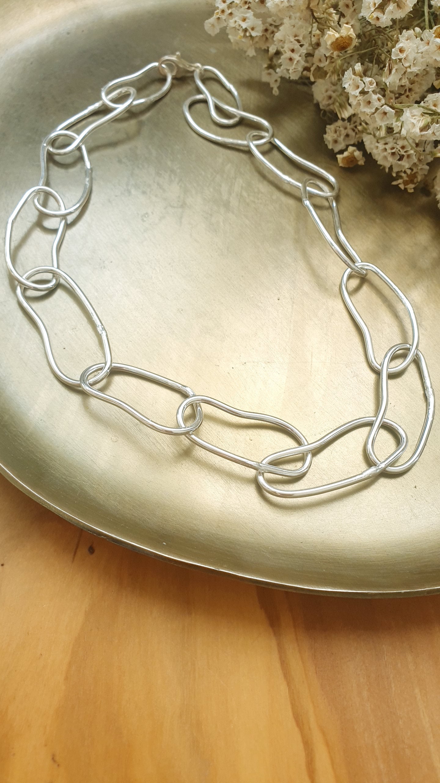 Collana fatta a mano, placcata argento