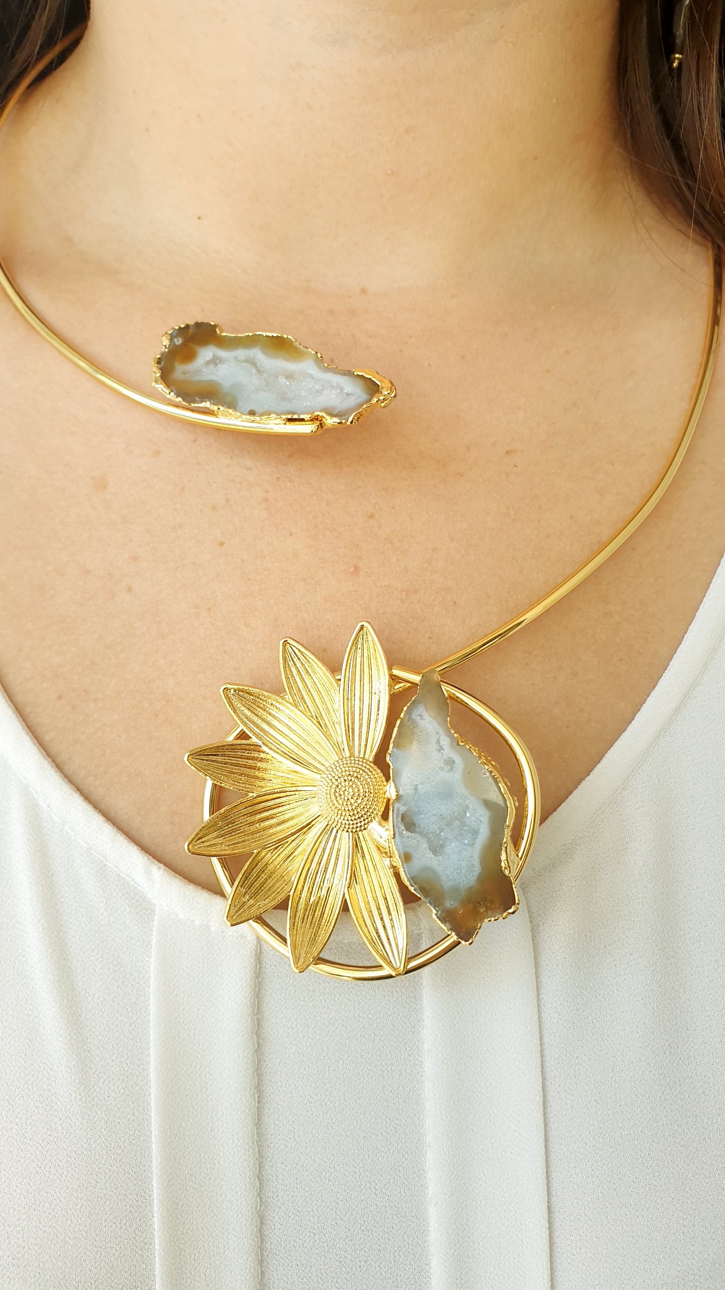 Girocollo placcato oro con druse di agata