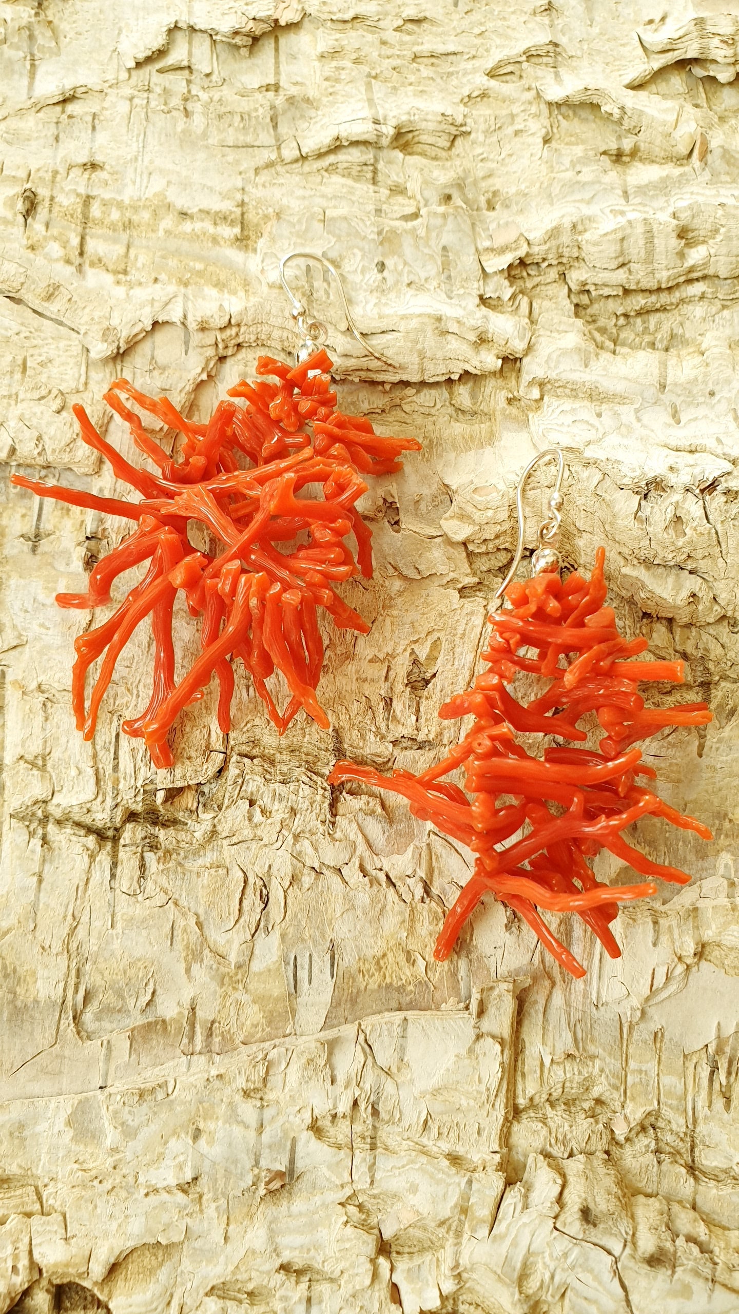 Orecchini in argento con rami di corallo Italiano