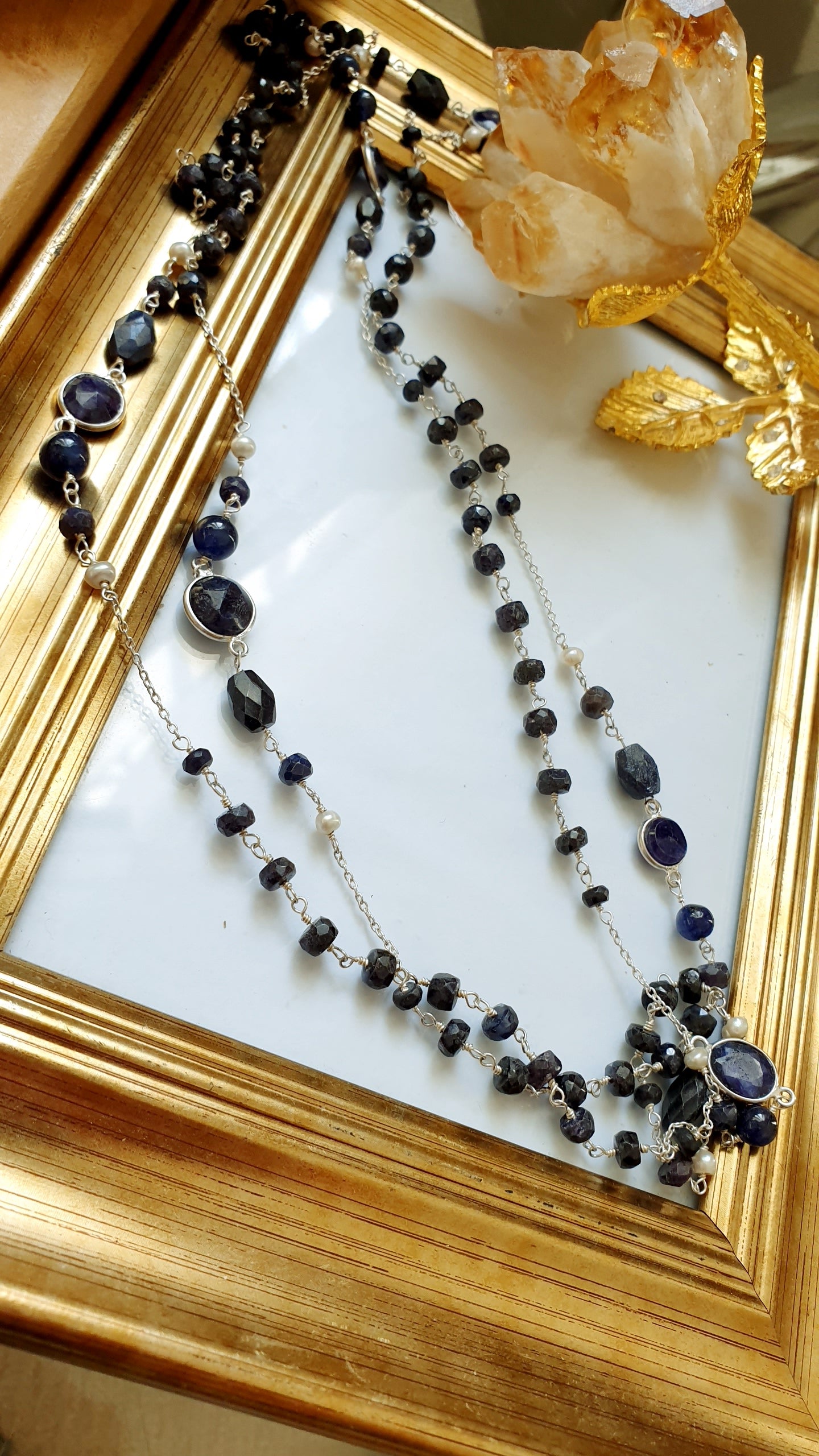 Lunga collana in argento con lapislazzuli