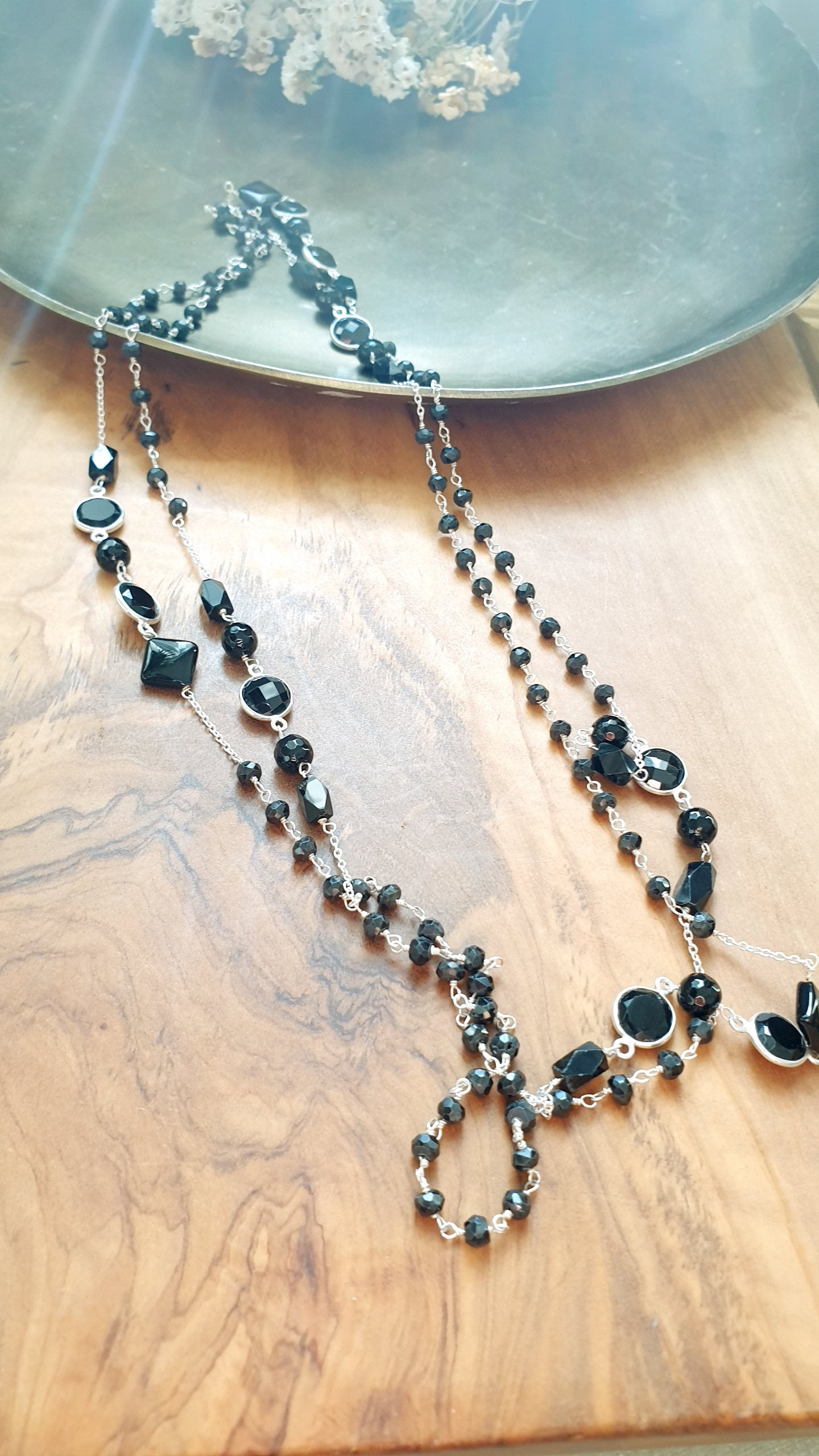 Lunga collana in argento con onice