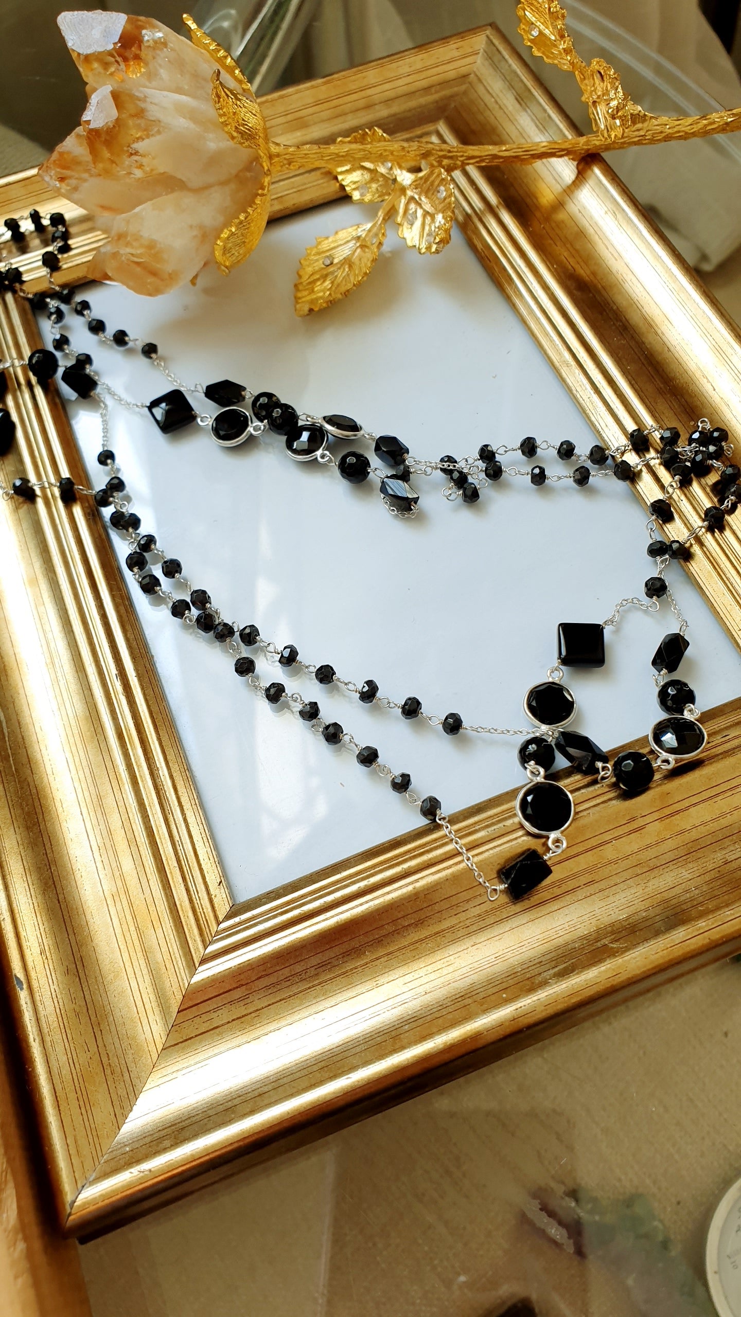 Lunga collana in argento con onice