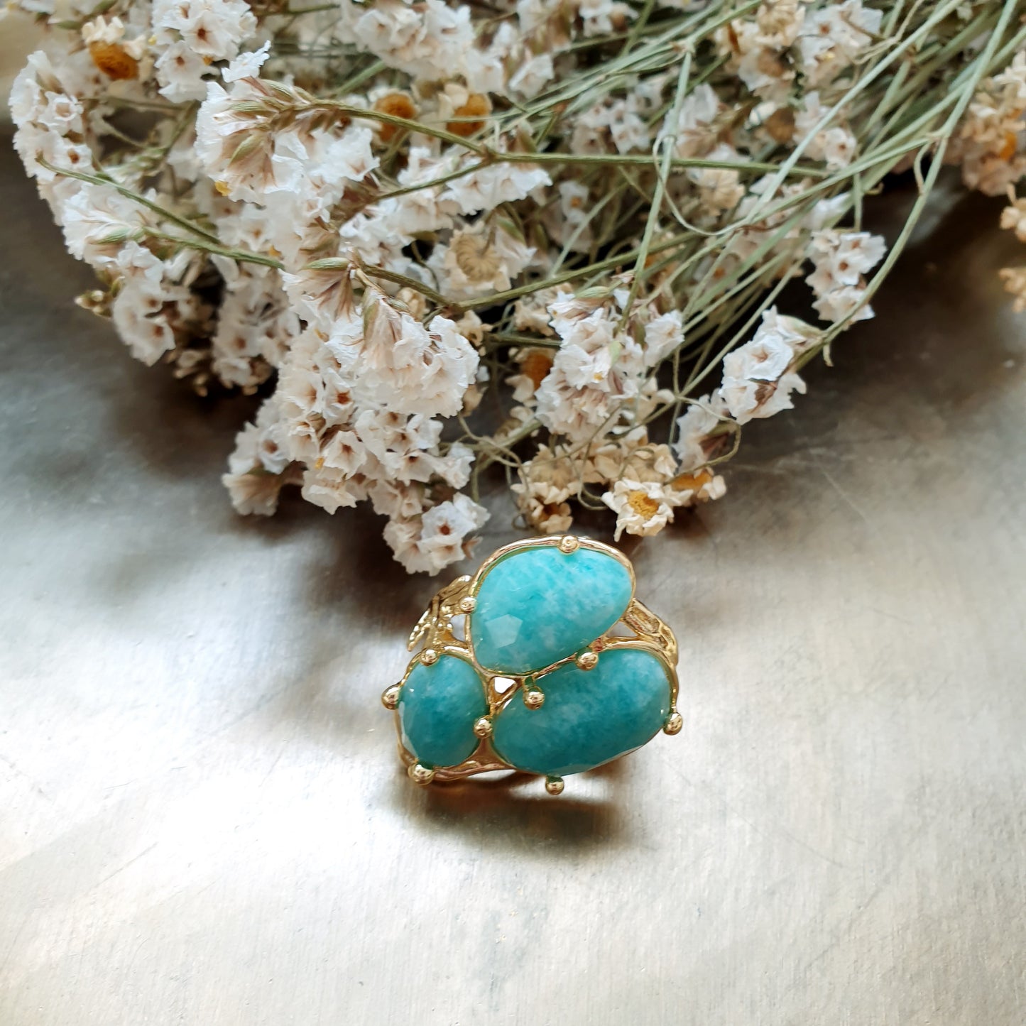 Anello in ottone con amazzonite