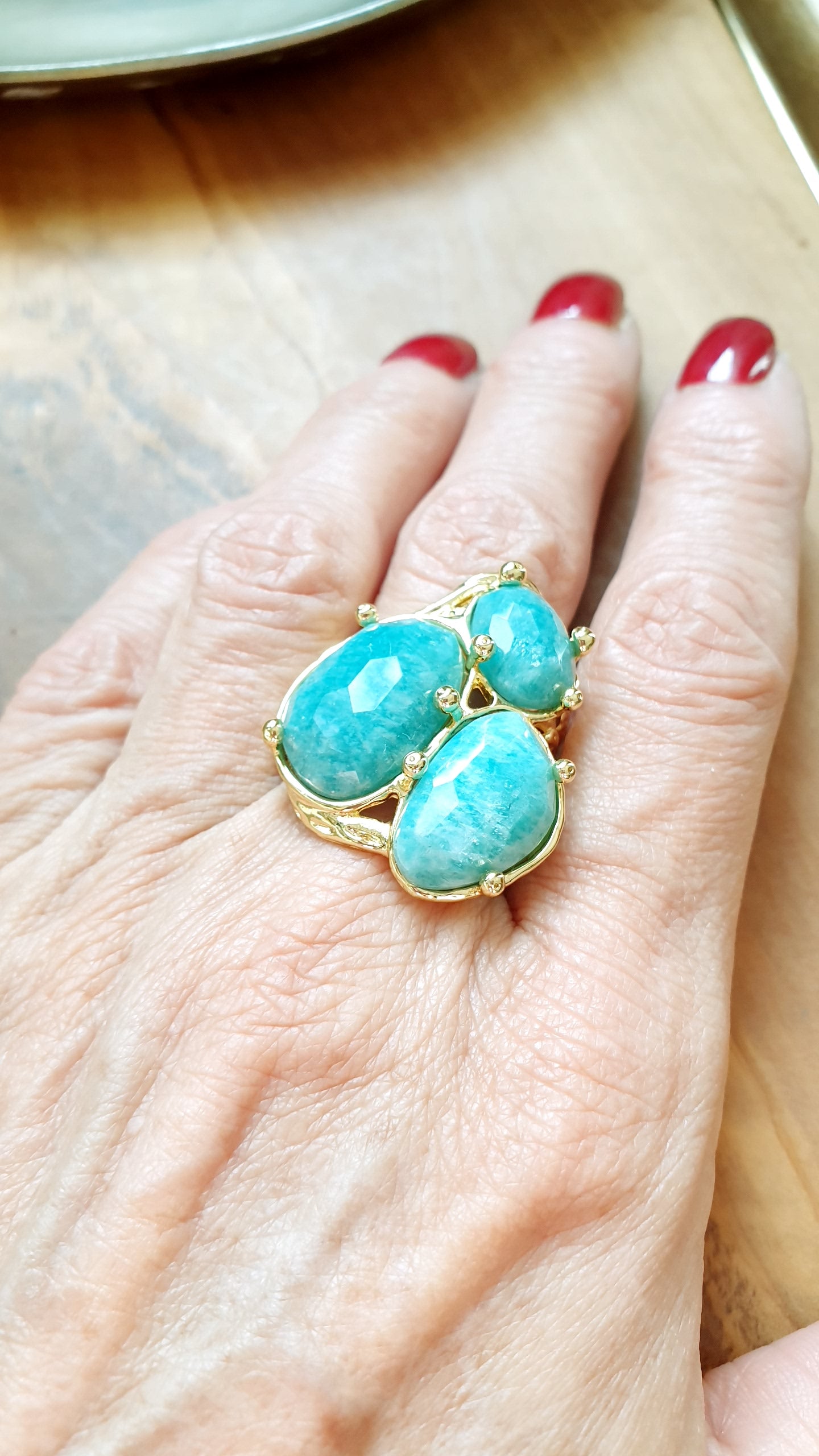 Anello in ottone con amazzonite