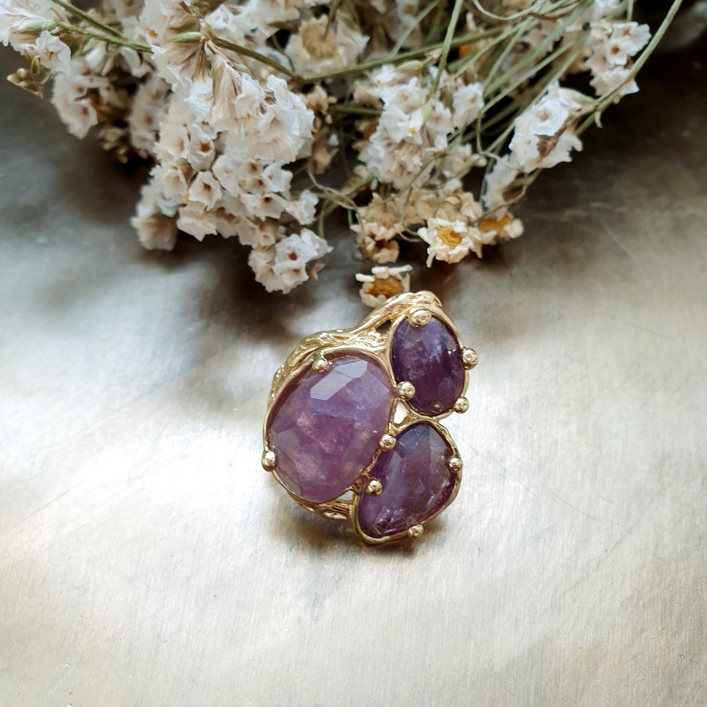 Anello in ottone con ametista