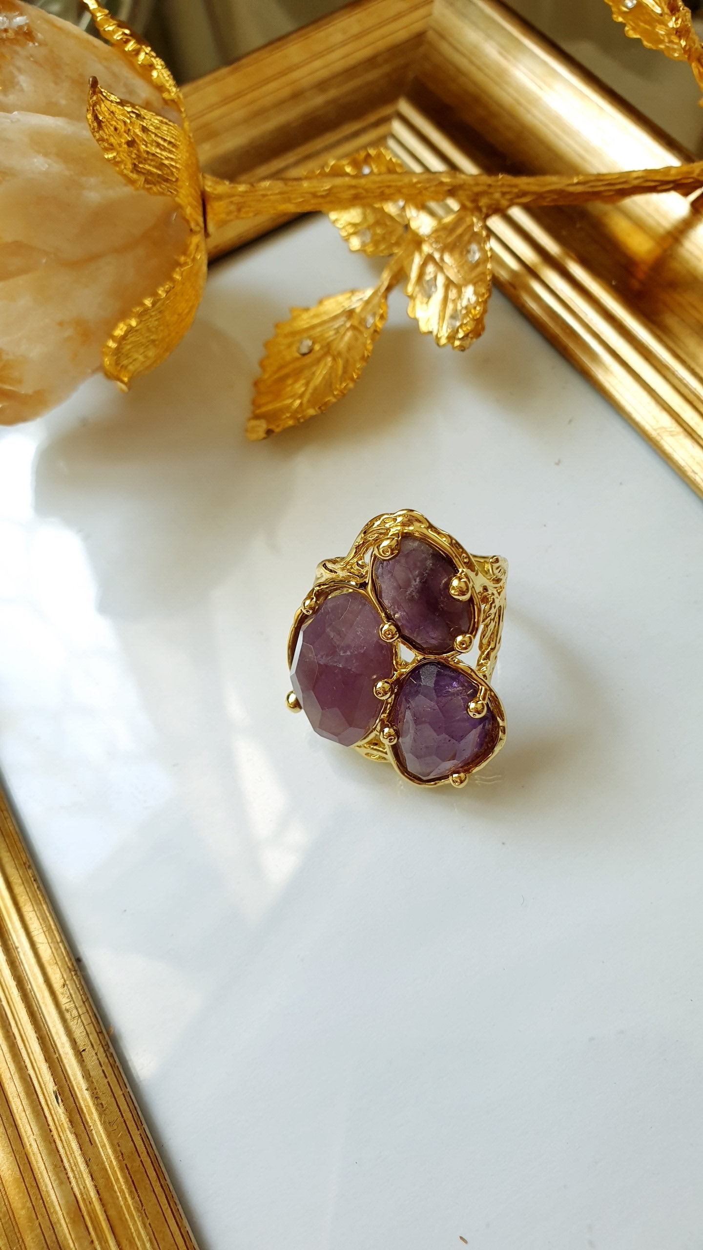 Anello in ottone con ametista