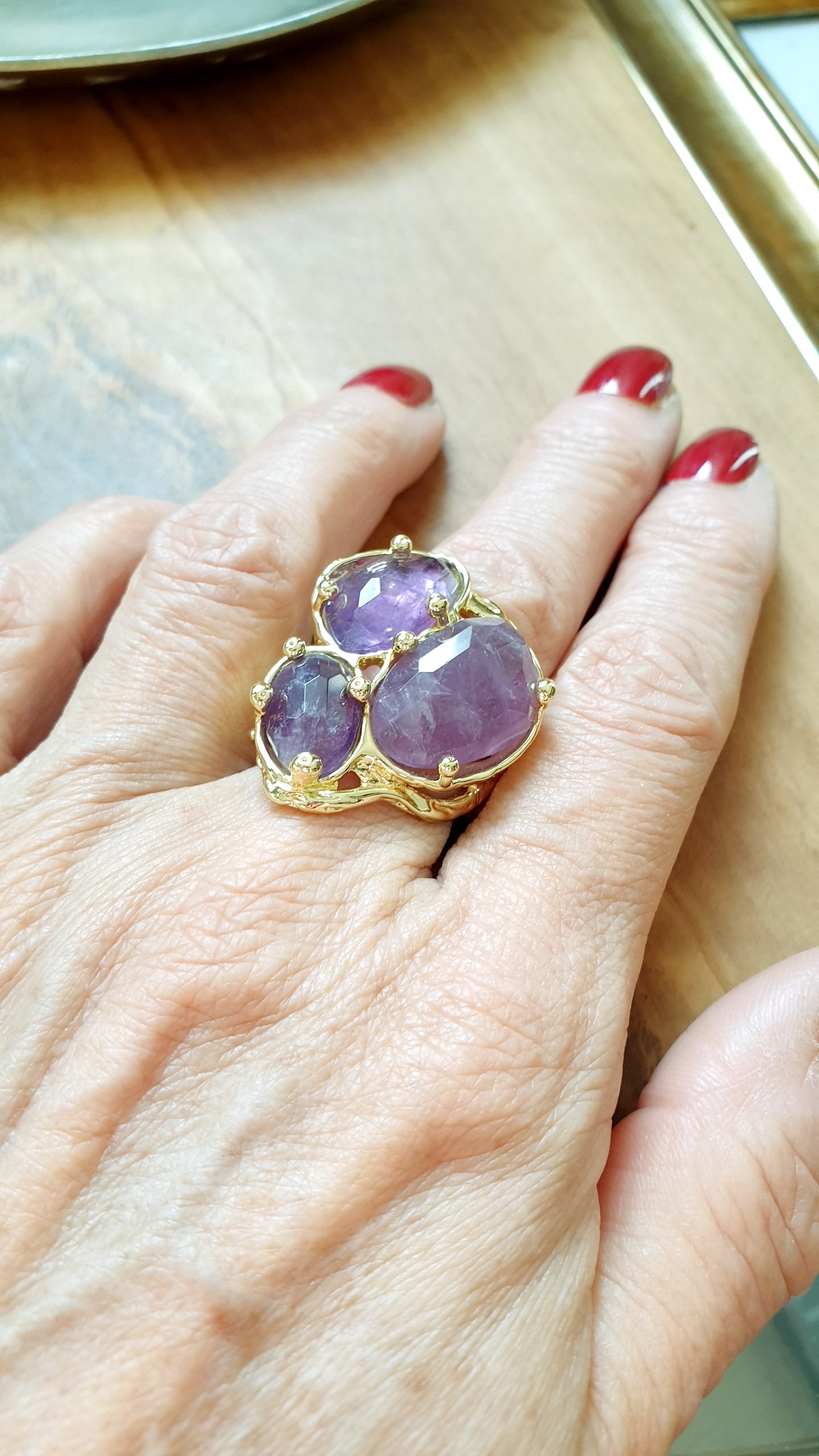 Anello in ottone con ametista