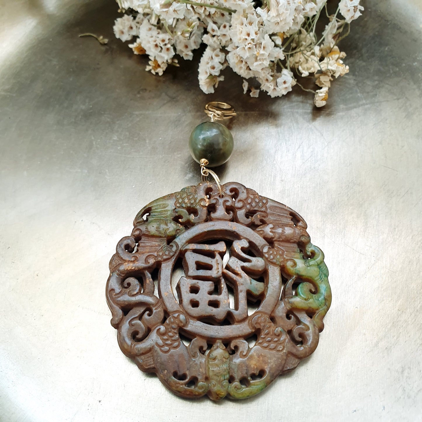 Ciondolo mala con giada e labradorite