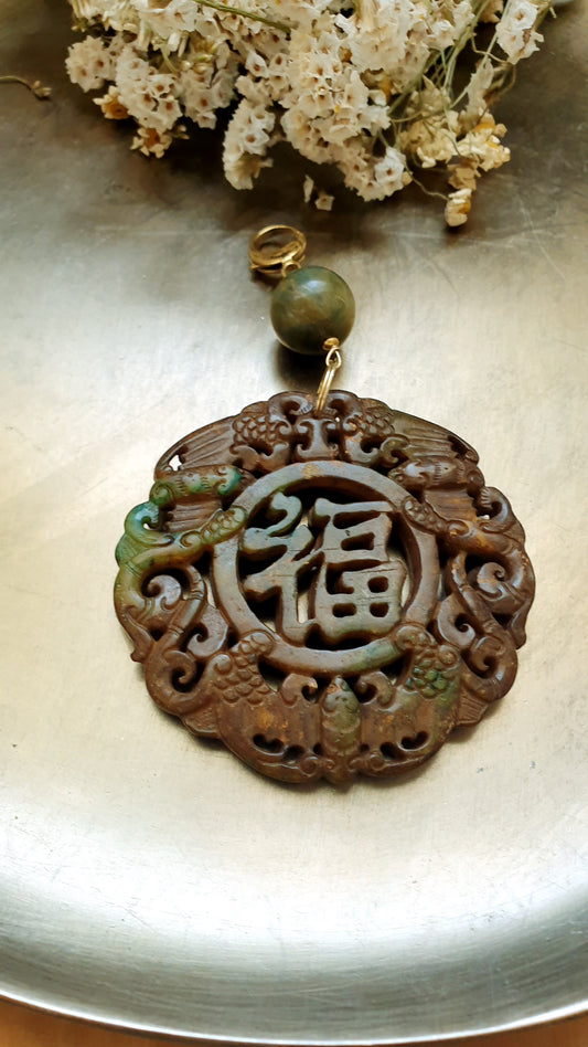 Ciondolo mala con giada e labradorite