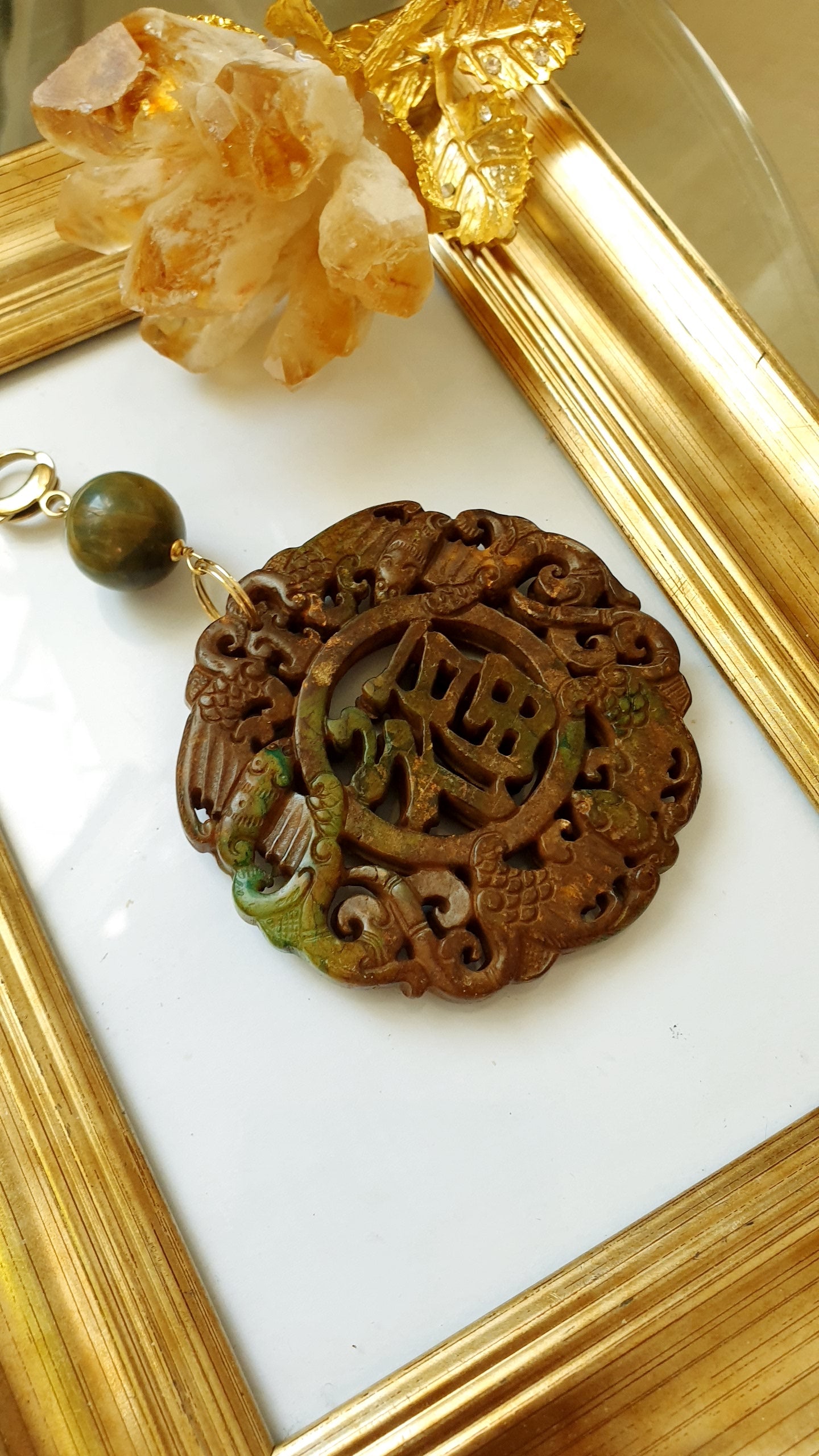 Ciondolo mala con giada e labradorite