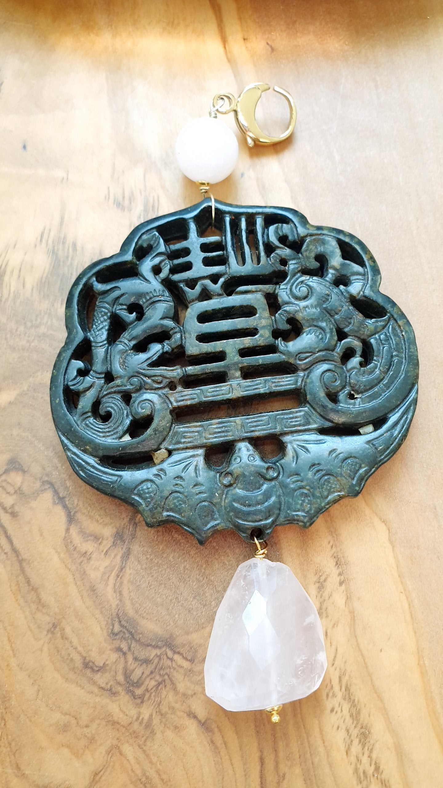 Ciondolo mala con giada e quarzo rosa