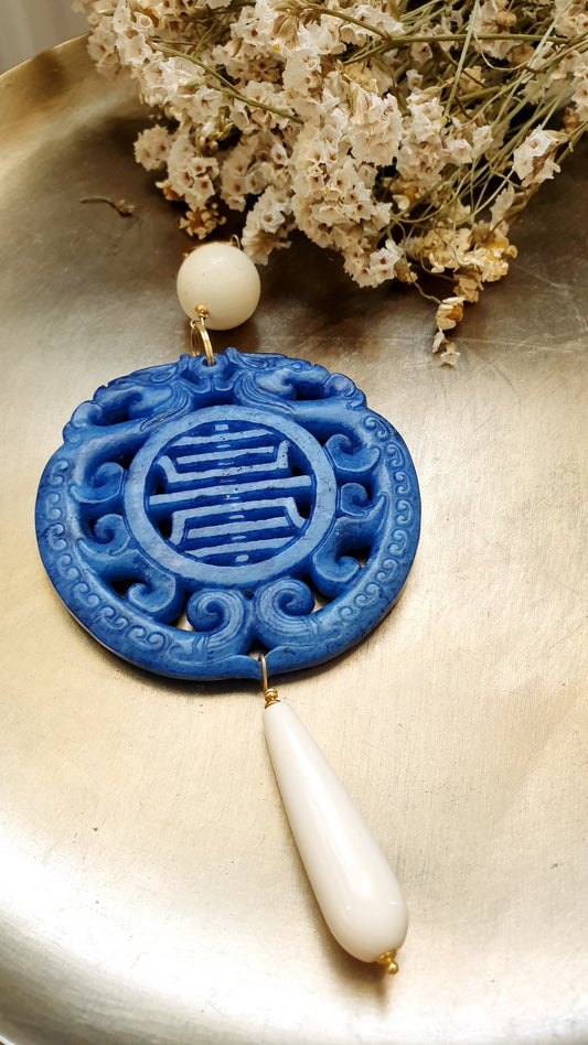 Ciondolo mala con giada e agata bianca