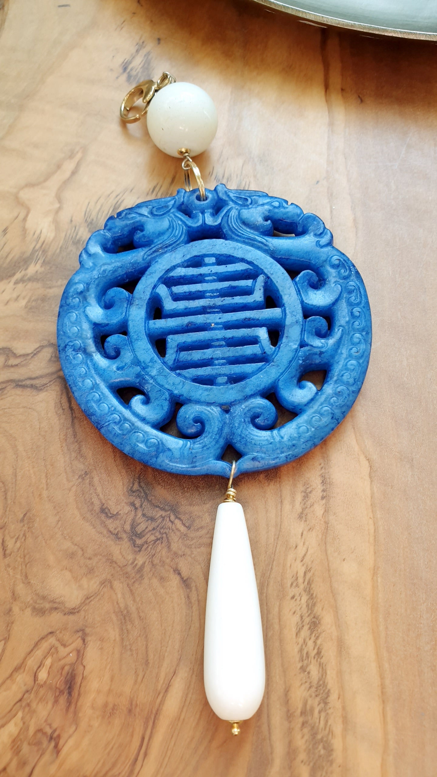 Ciondolo mala con giada e agata bianca