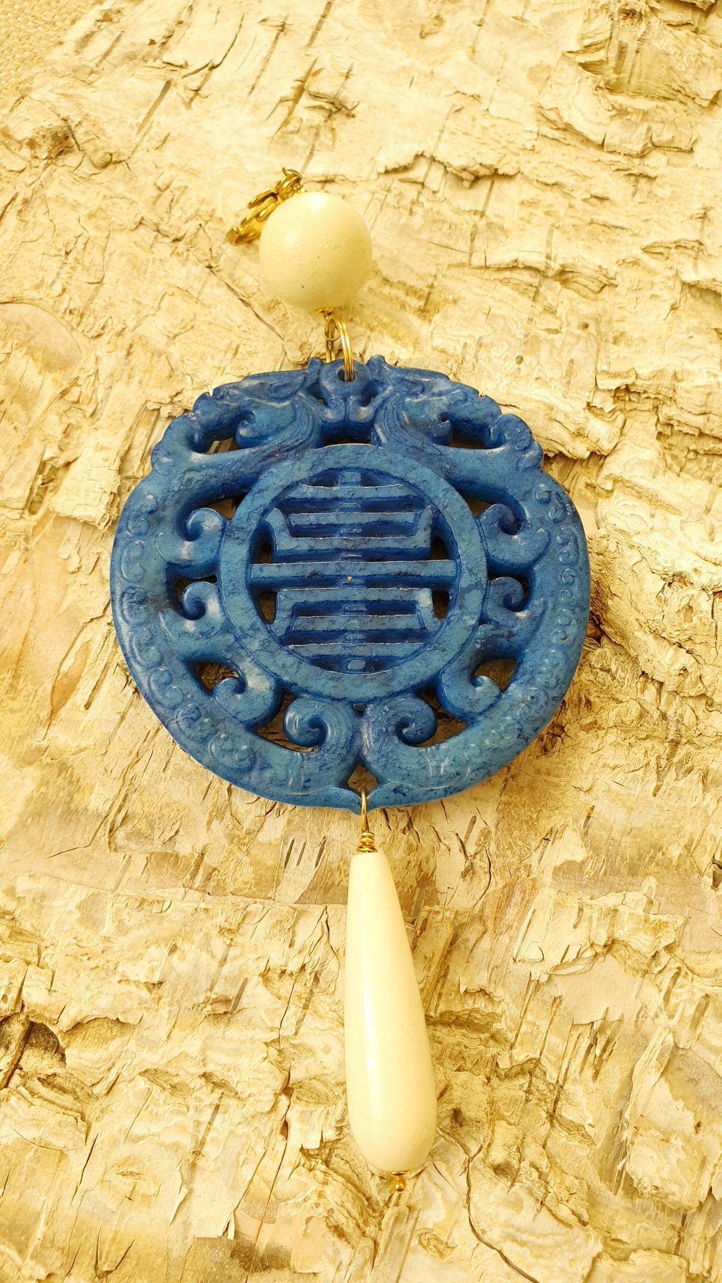 Ciondolo mala con giada e agata bianca