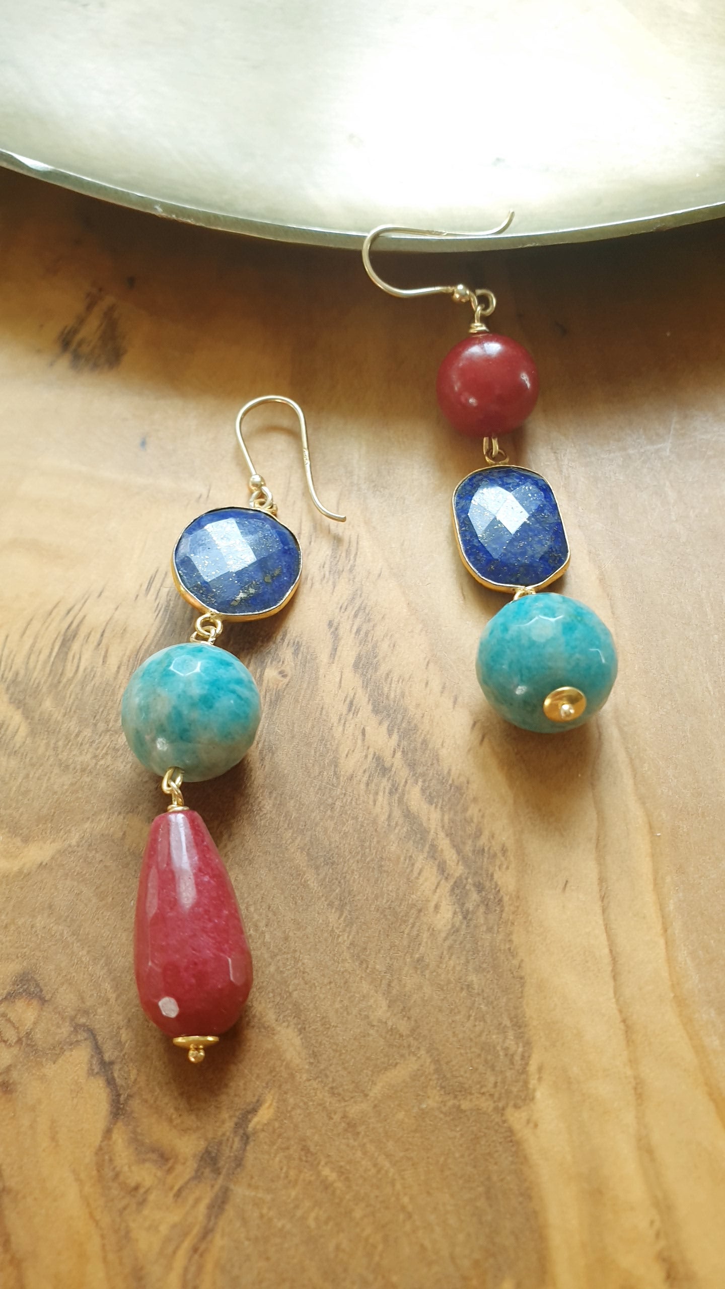 Orecchini  in argento con giada, lapilazzuli, amazzonite.