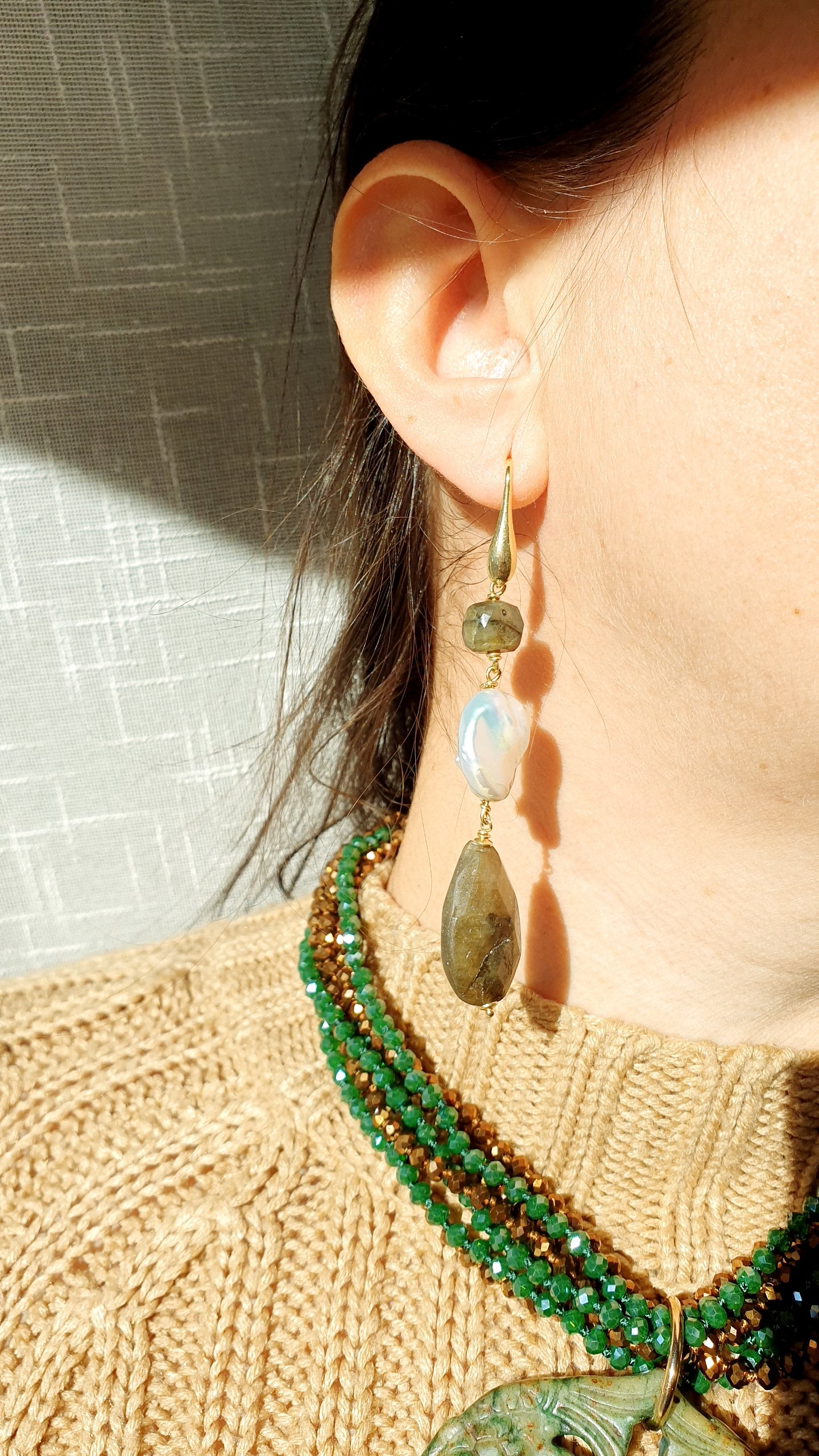 Orecchini in argento com cammeo, labradorite perla.