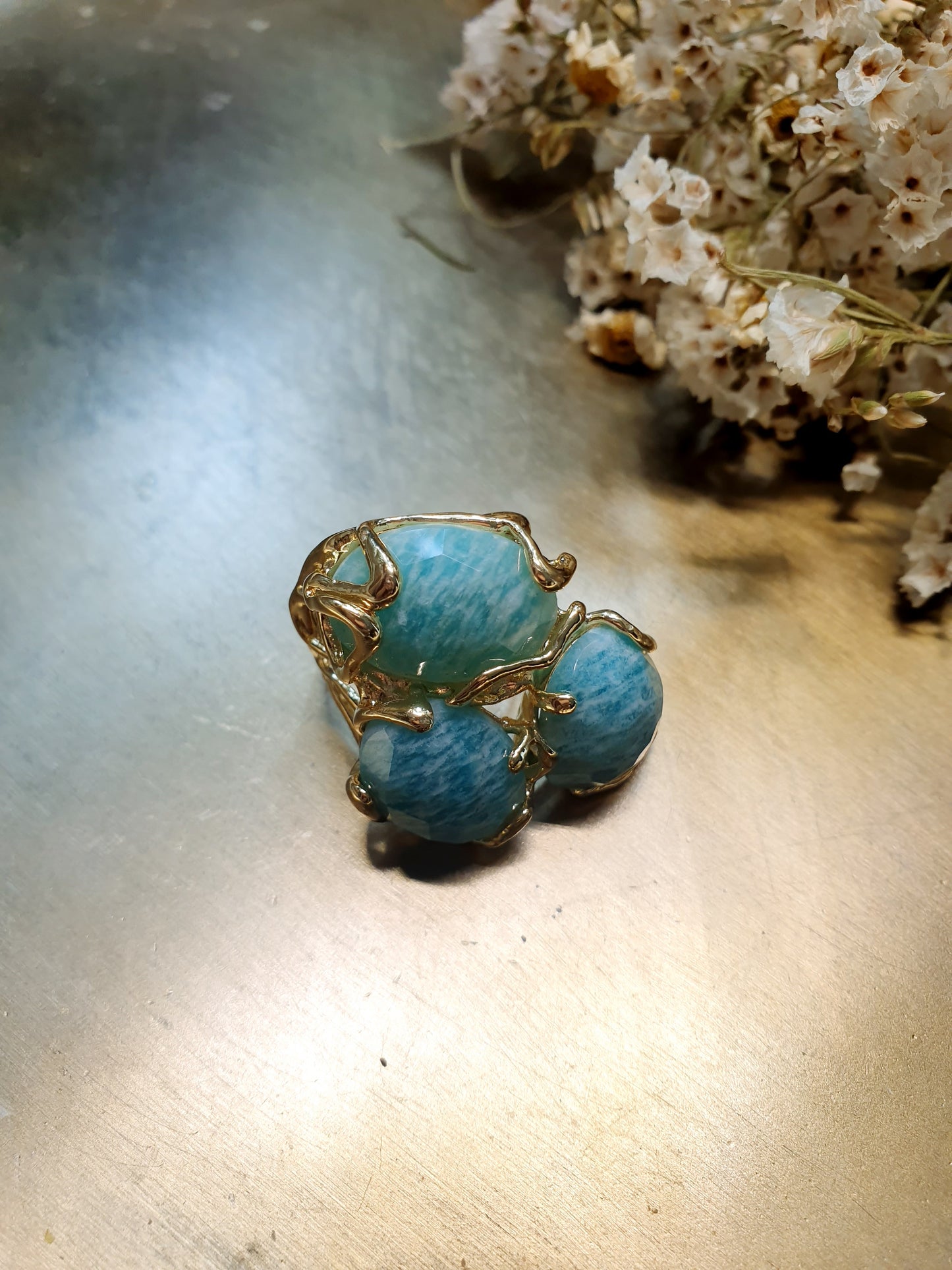 Anello in bronzo con amazzonite