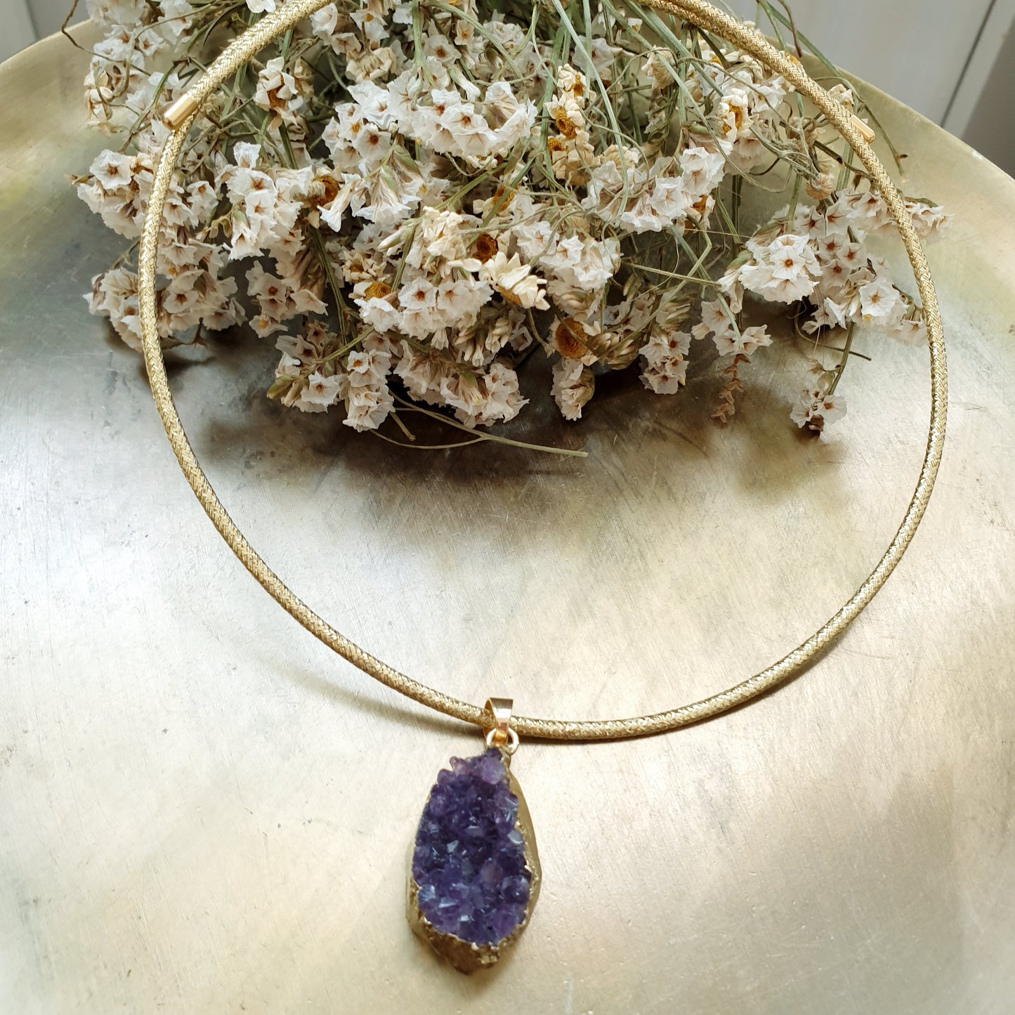 Collana magnetica con drusa di ametista