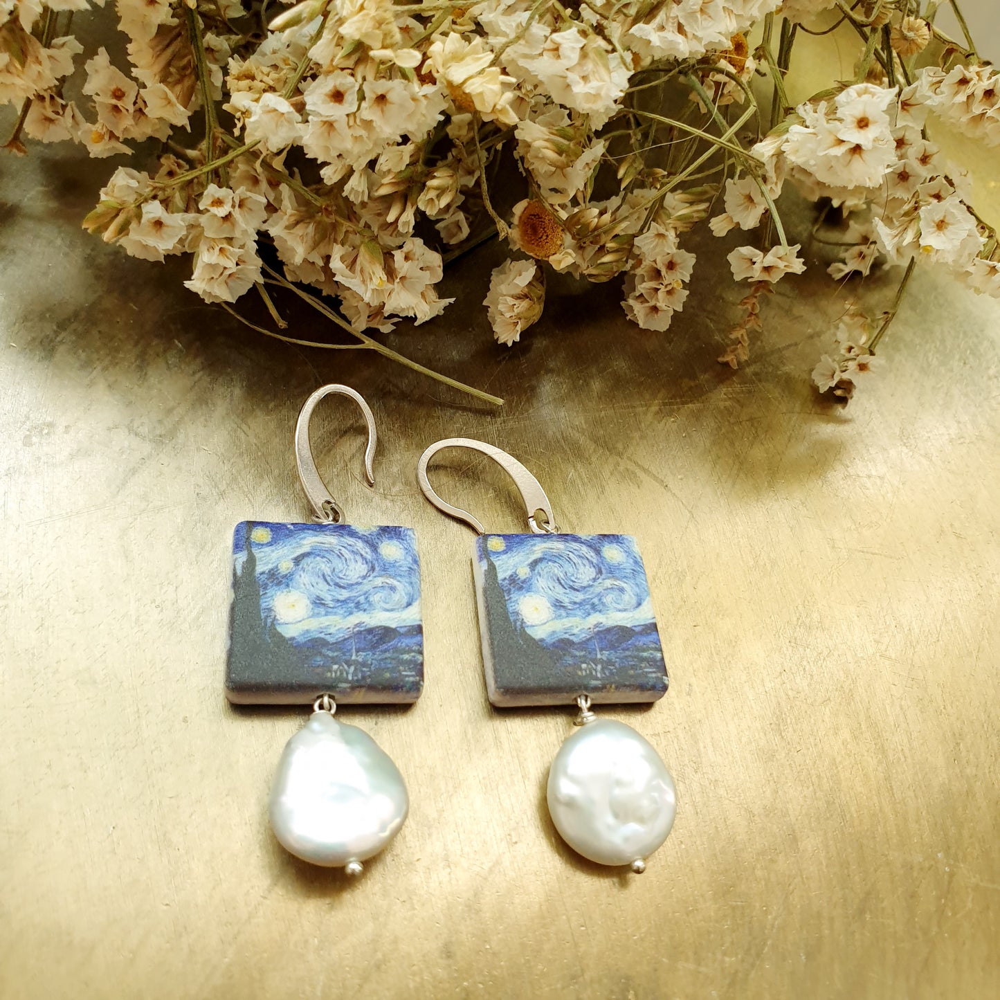 Orecchini in ottone cn ceramica e lapis