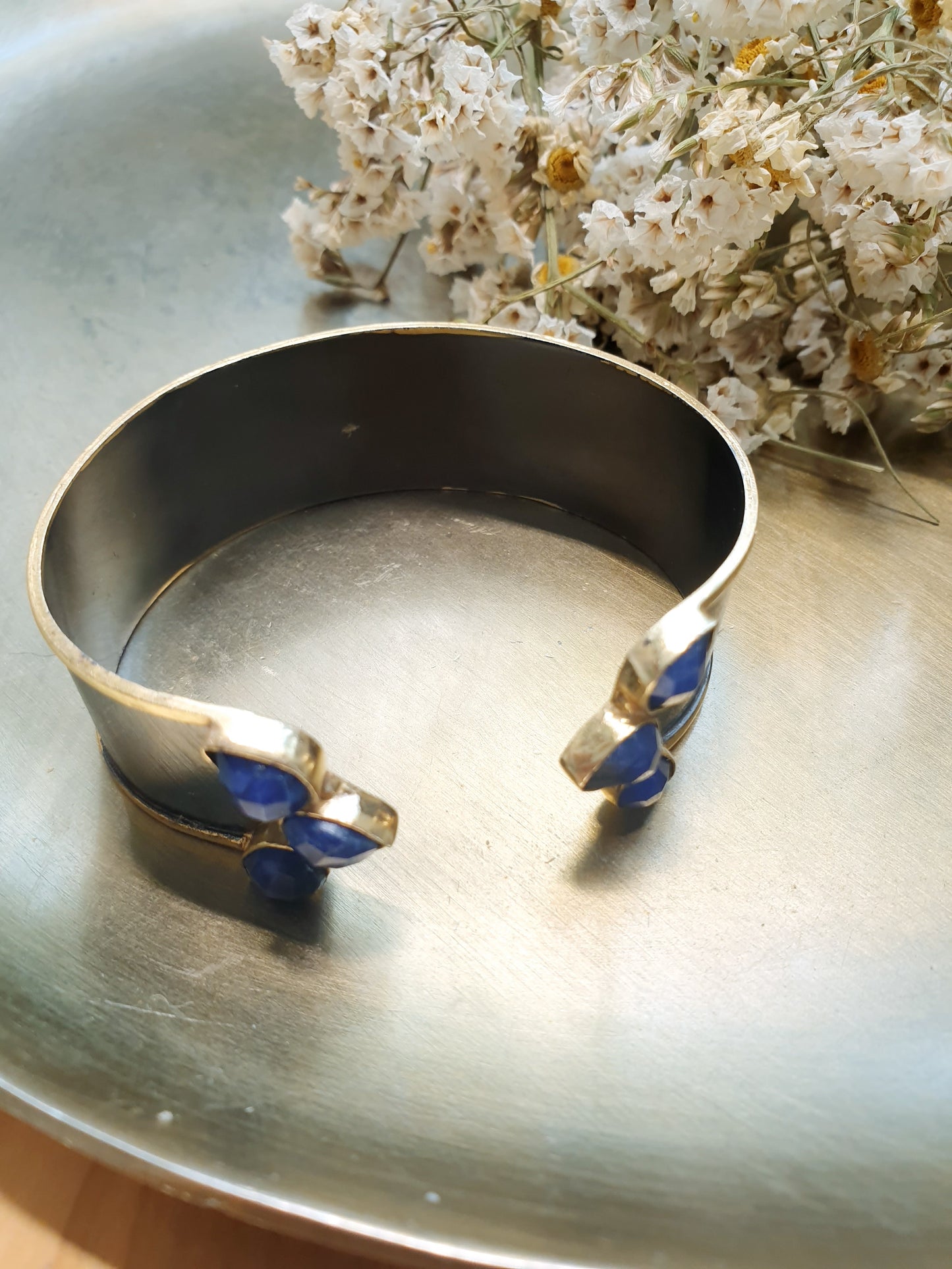 Bracciale a fascia  in ottone brunito e lapis