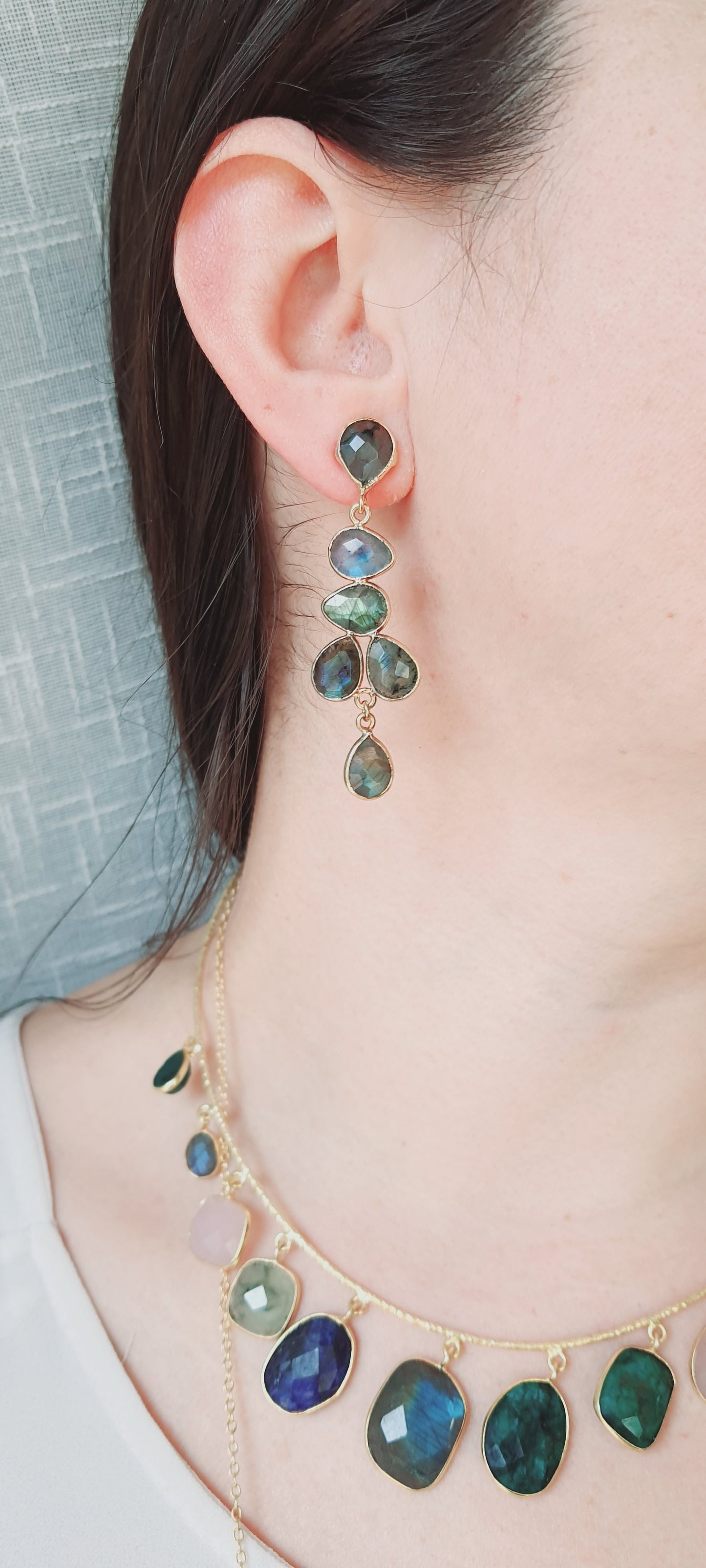 Orecchini in ottone con labradorite