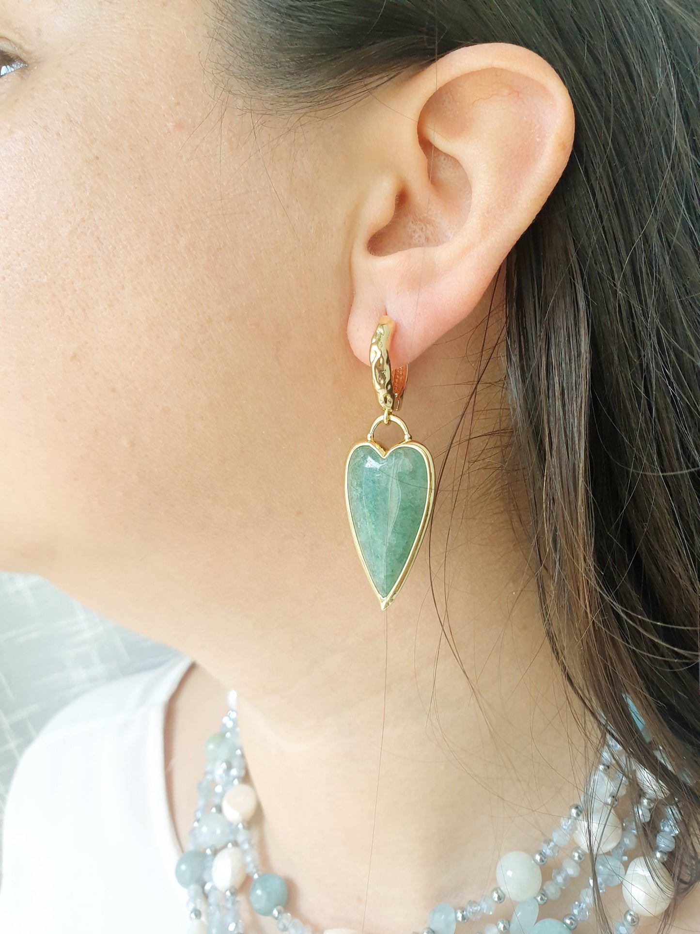 Orecchini cuore in bronzo con avventurina