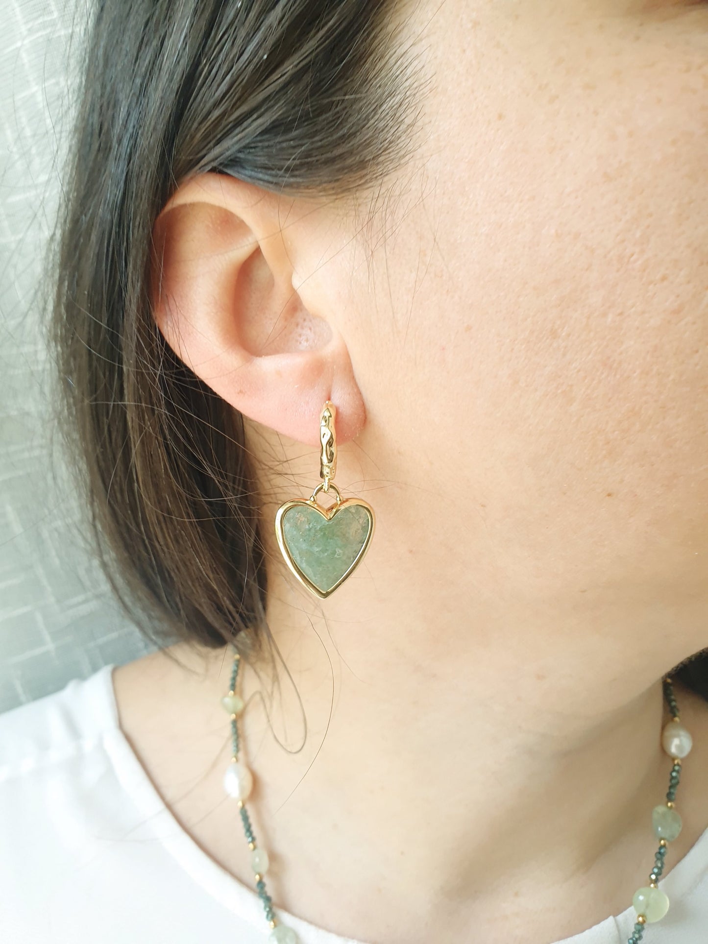 Orecchini in bronzo con cuore di avventurina