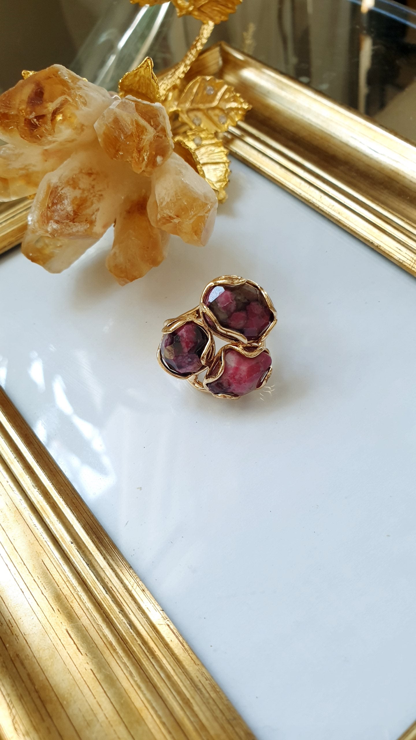 Anello in bronzo con rodonite
