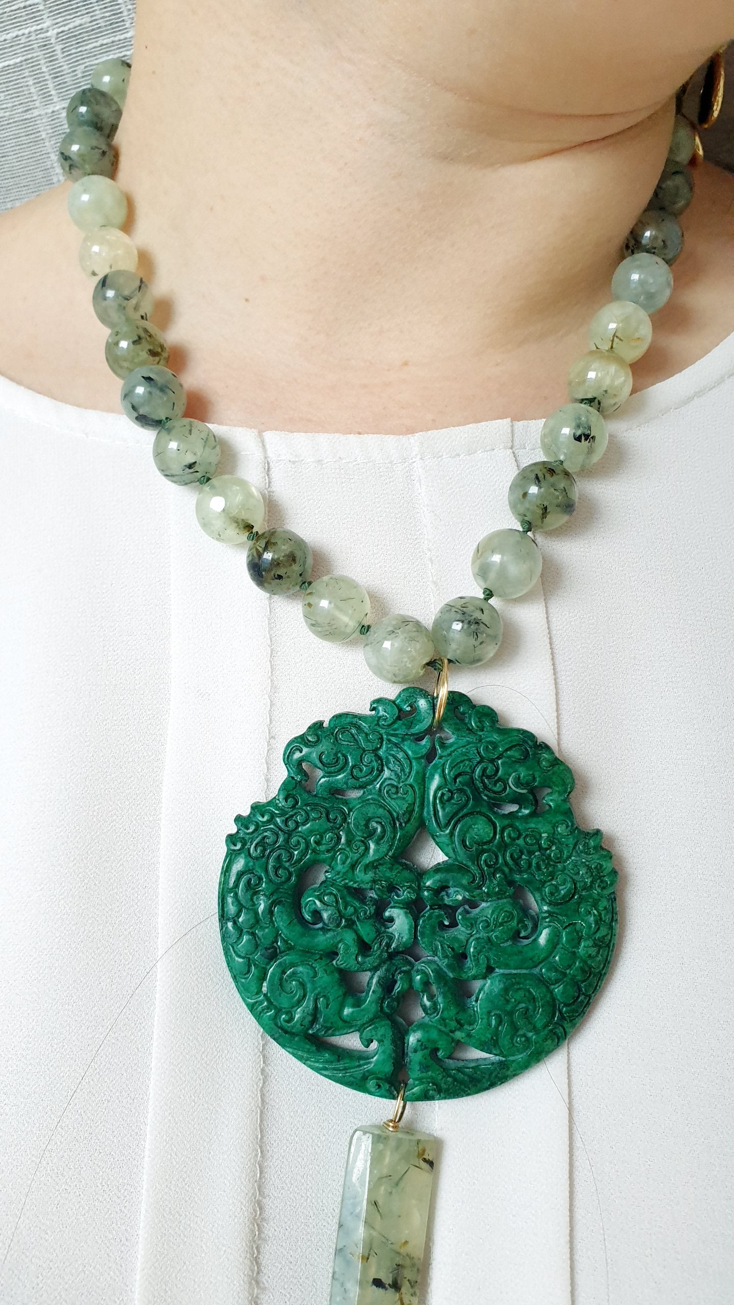 Collana in argento con prehnite e giada