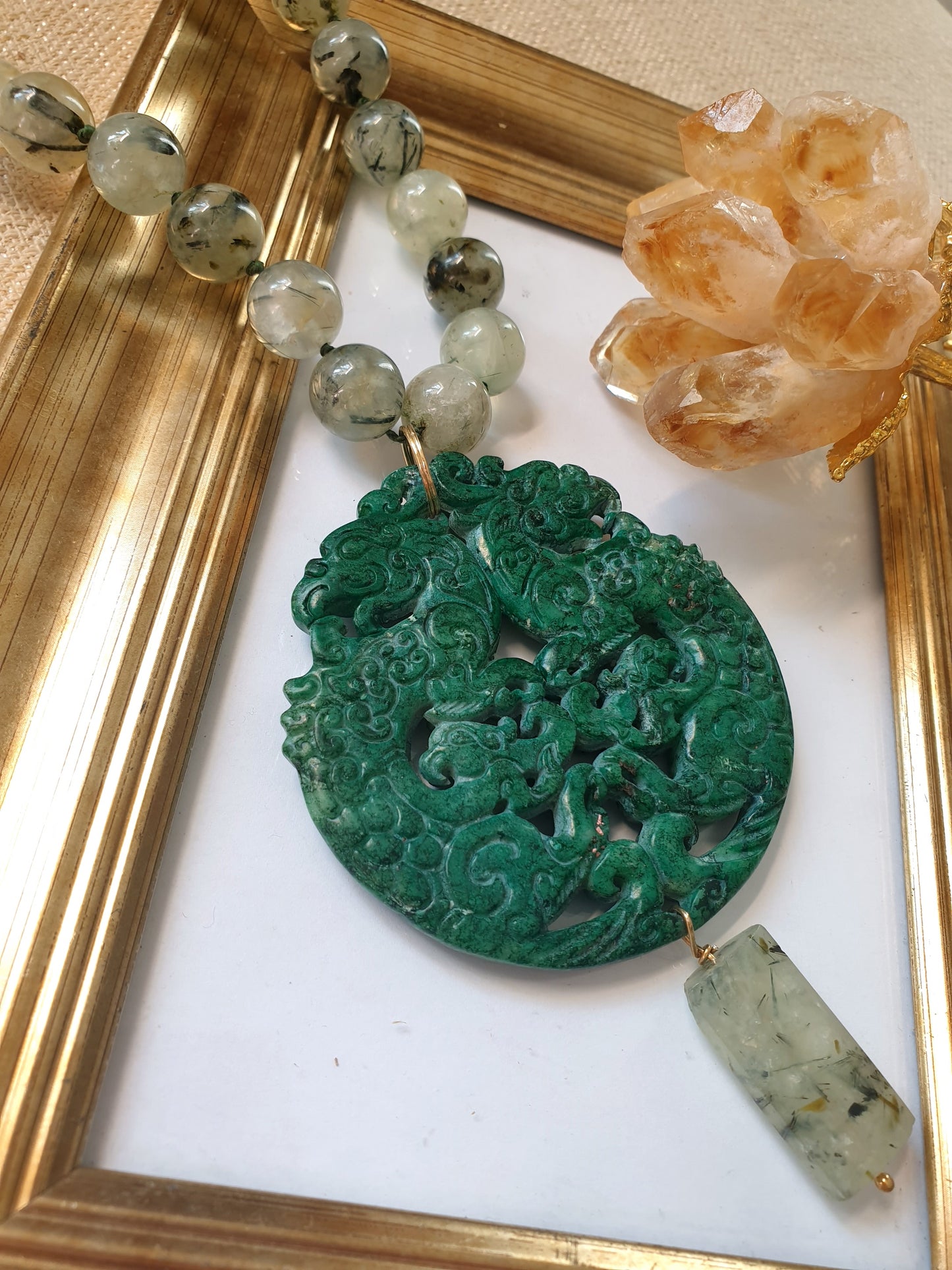 Collana in argento con prehnite e giada