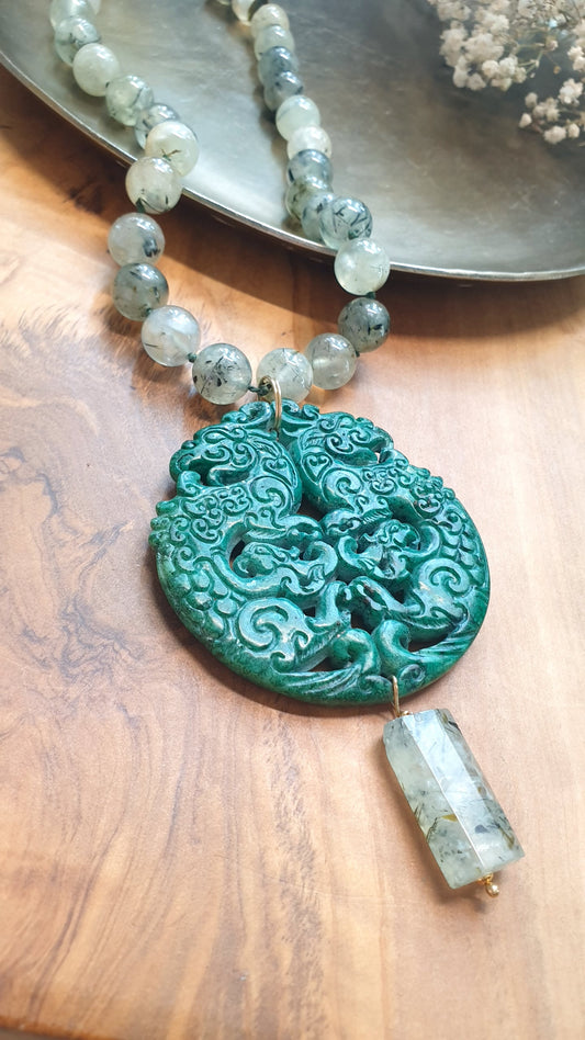 Collana in argento con prehnite e giada