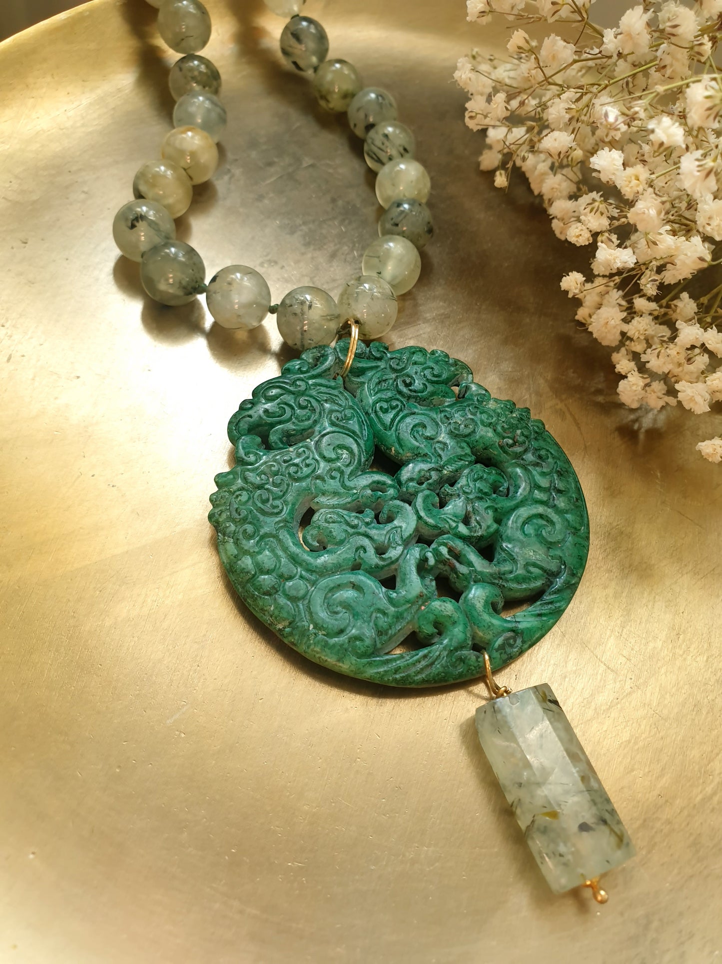 Collana in argento con prehnite e giada