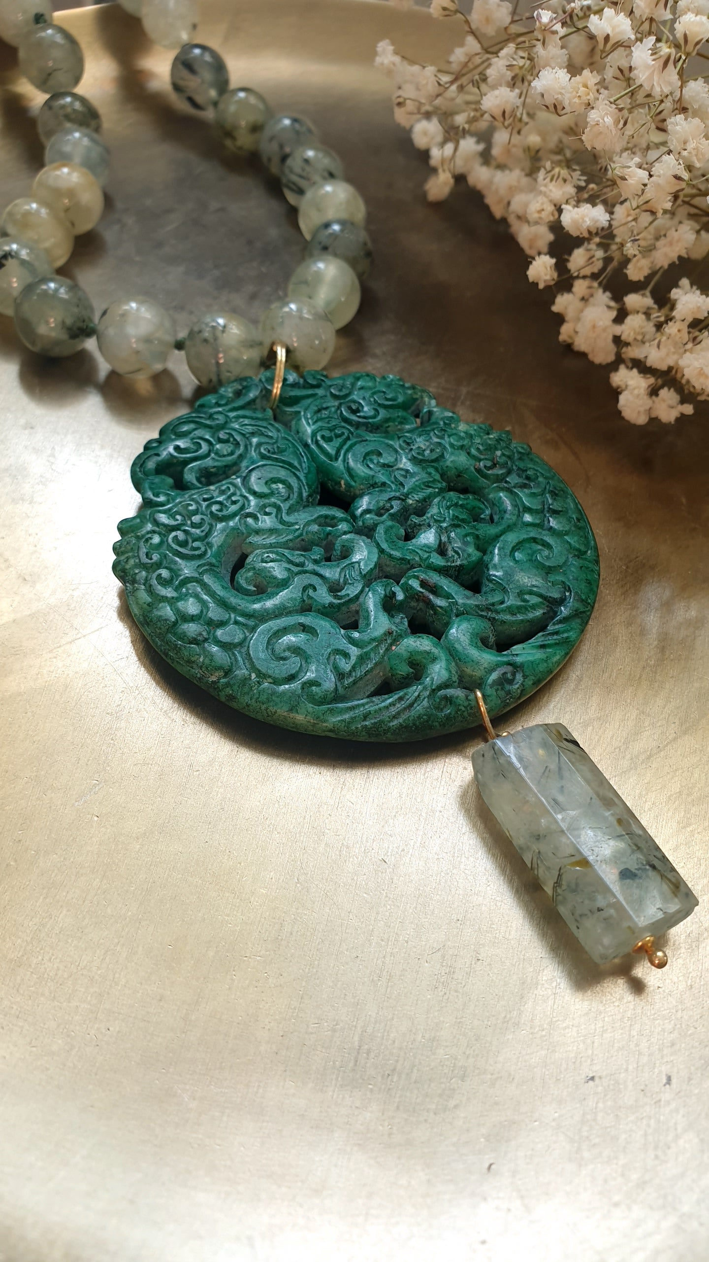 Collana in argento con prehnite e giada