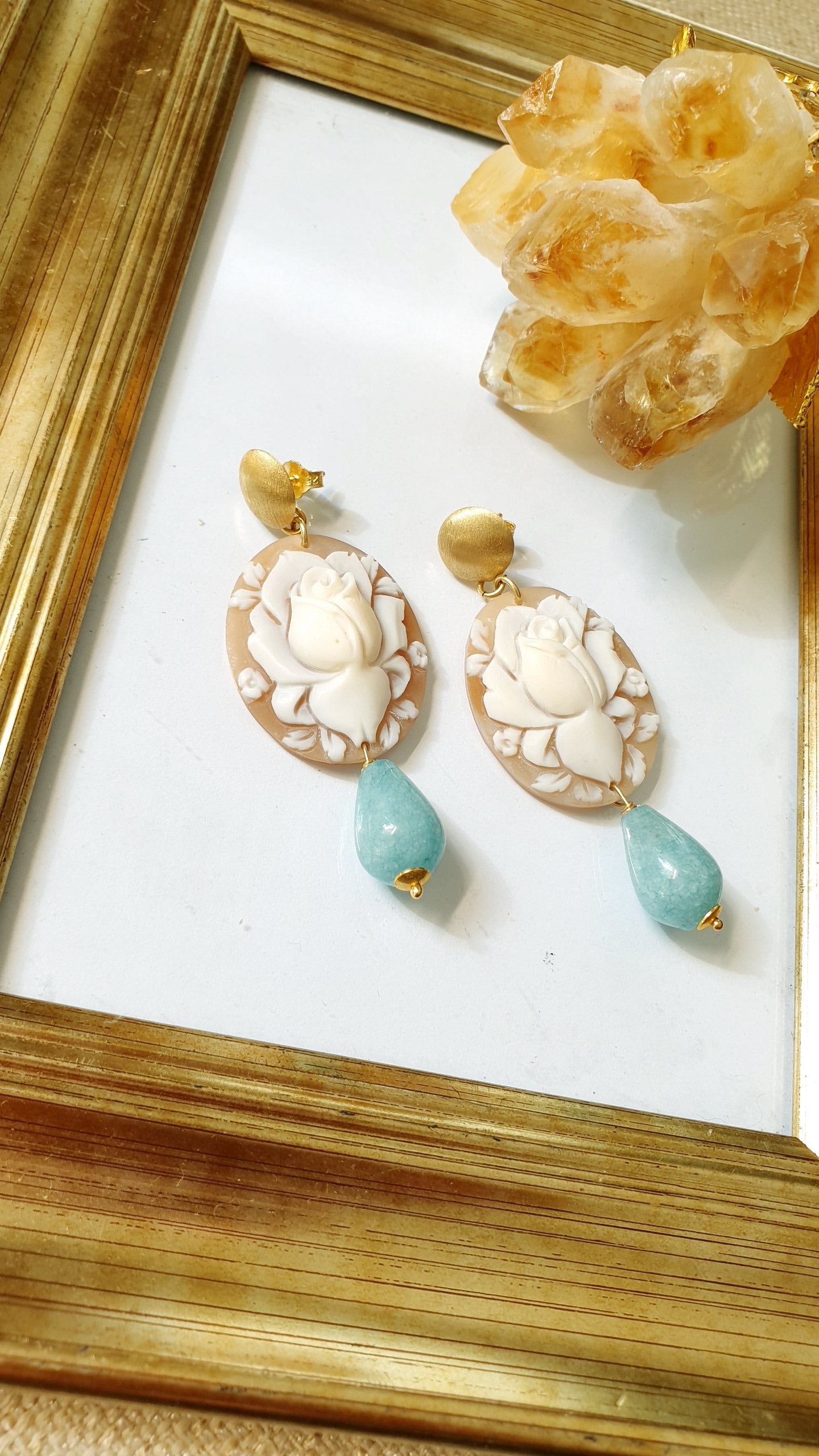 Orecchini  in argento  con cammeo e angelite