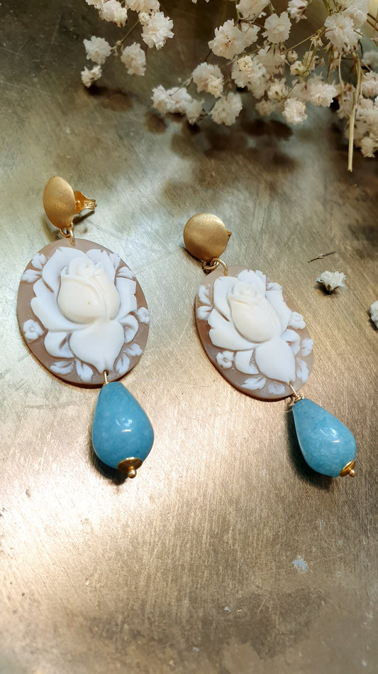 Orecchini  in argento  con cammeo e angelite