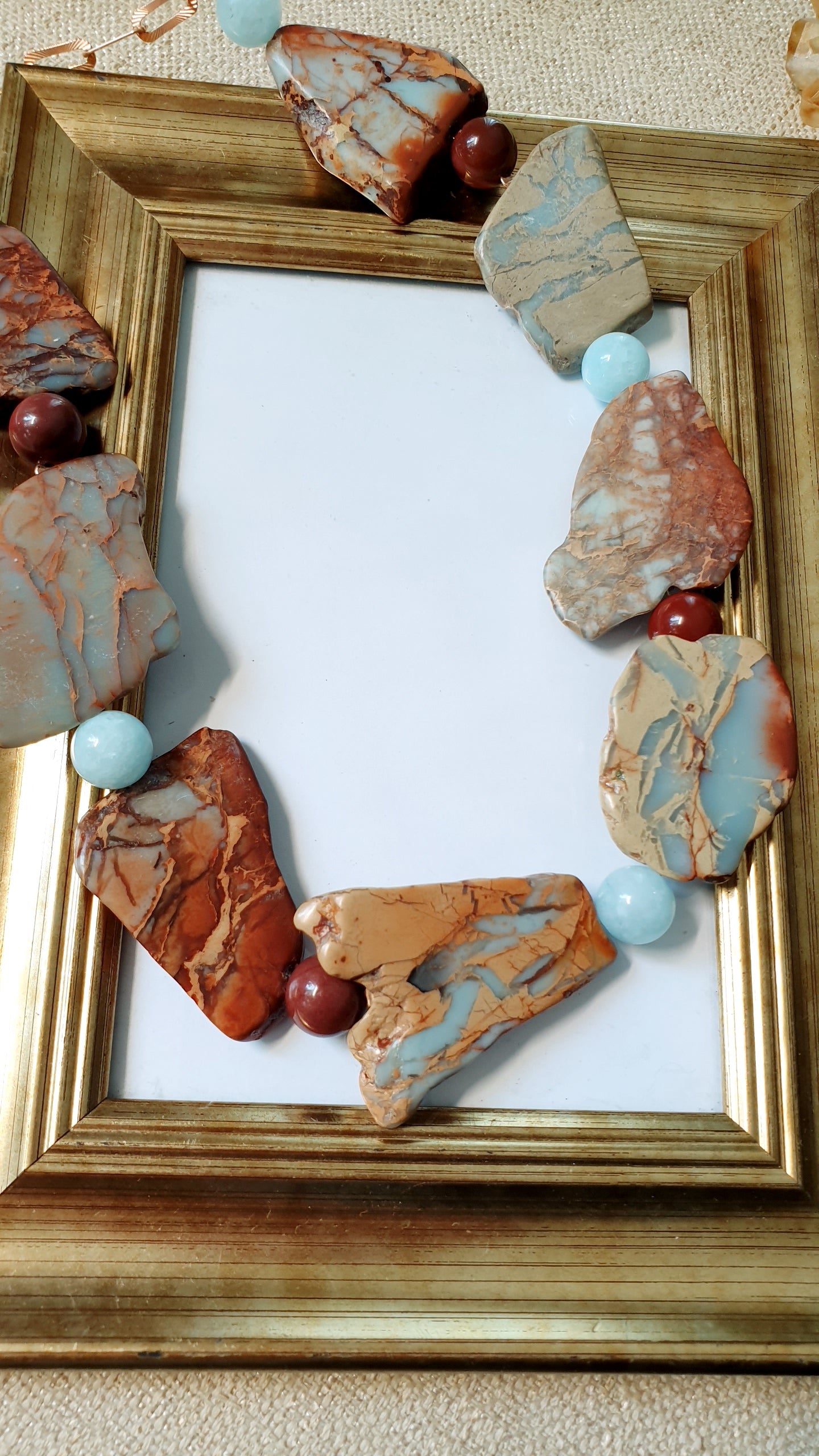 Collana di agata  terra con acquamarina e mokaite