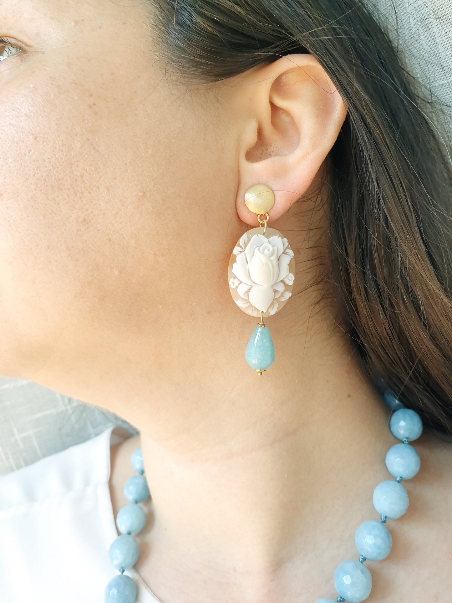 Orecchini  in argento  con cammeo e angelite