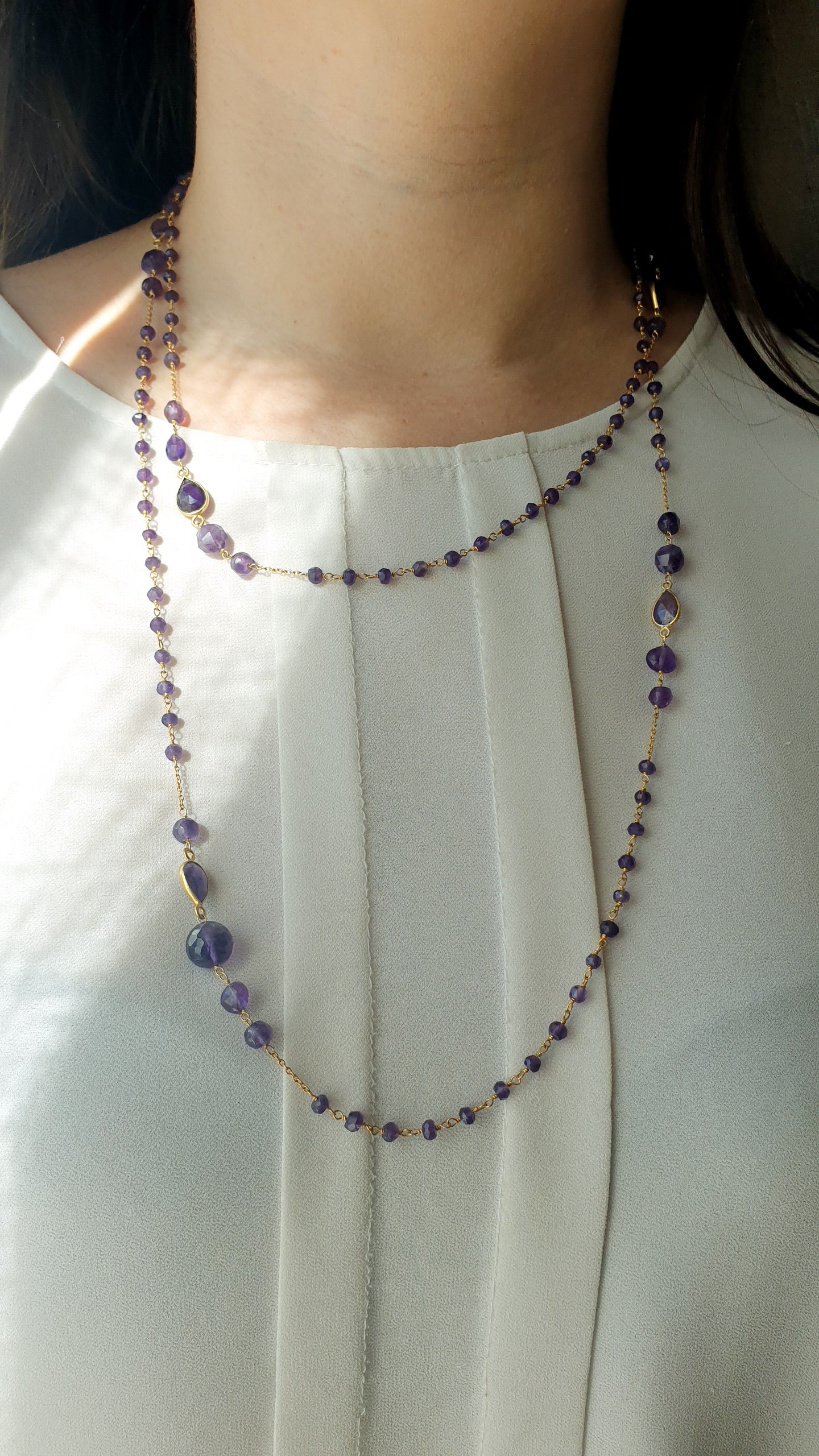 Collana lunga in argento con ametista
