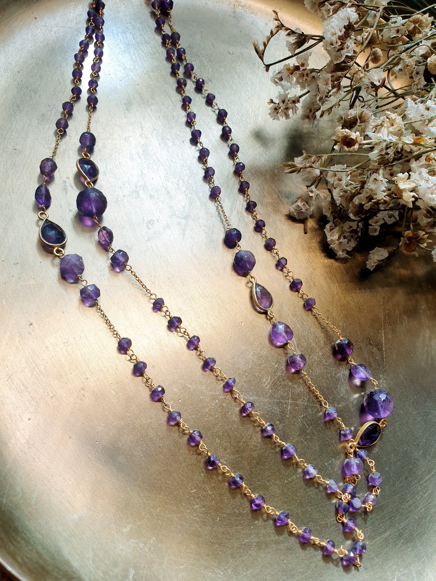 Collana lunga in argento con ametista
