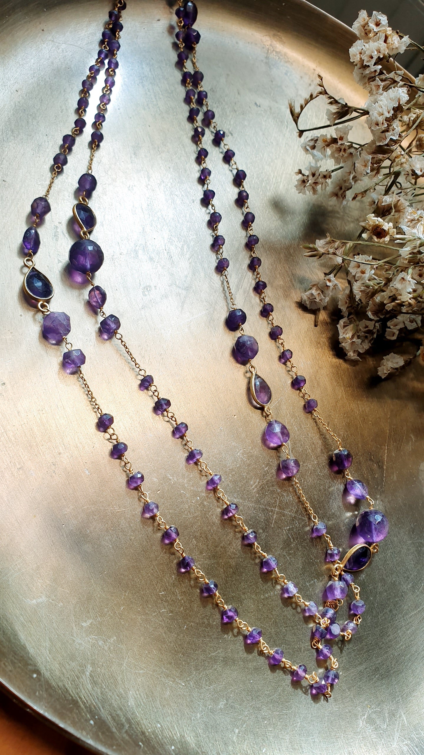 Collana lunga in argento con ametista