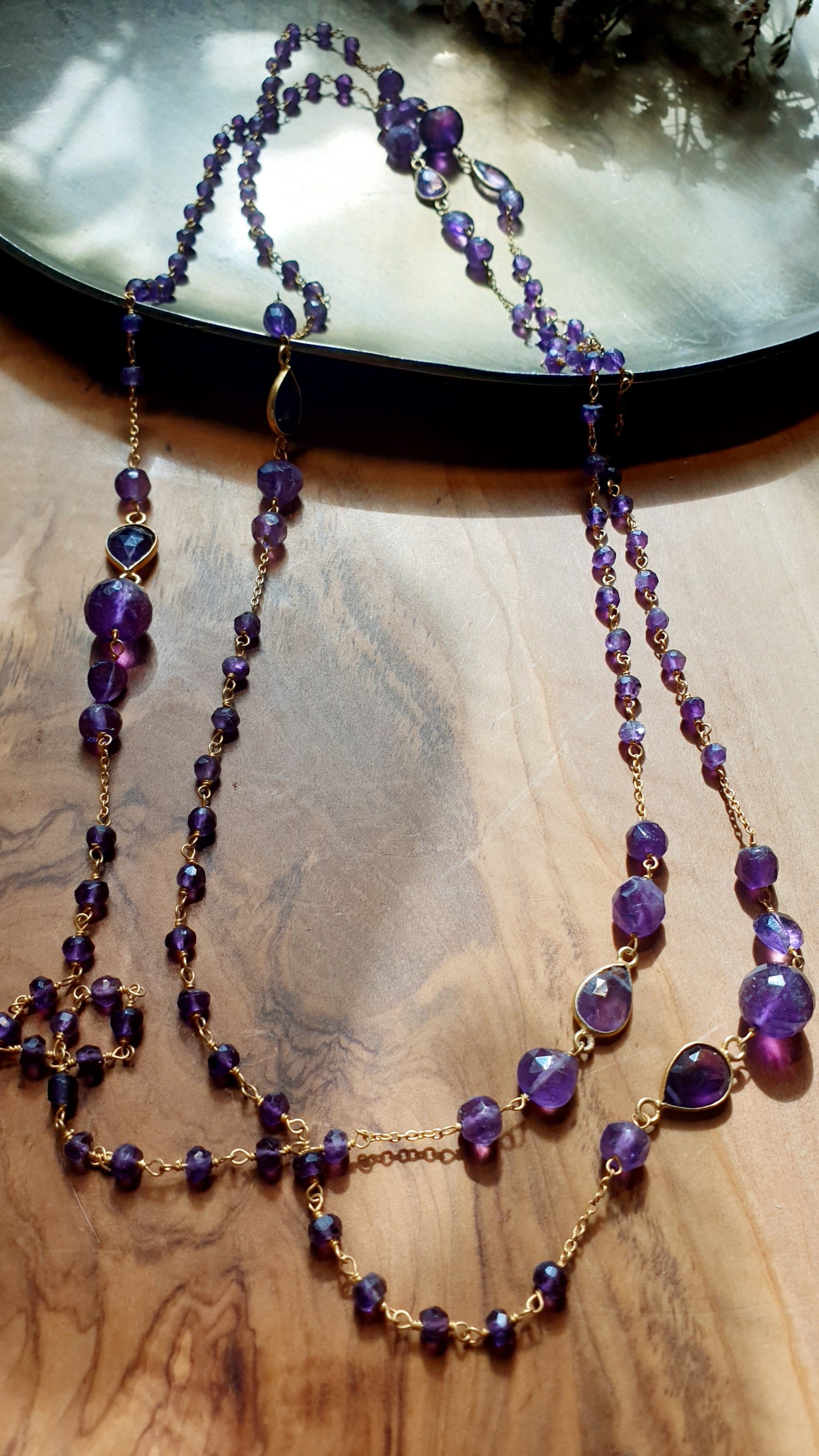 Collana lunga in argento con ametista