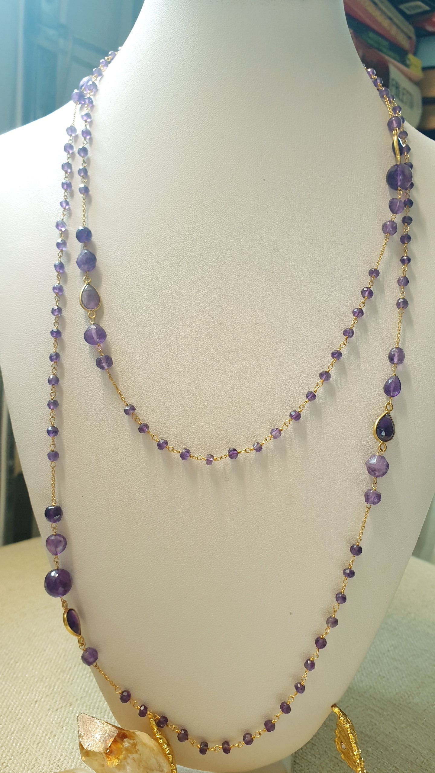 Collana lunga in argento con ametista