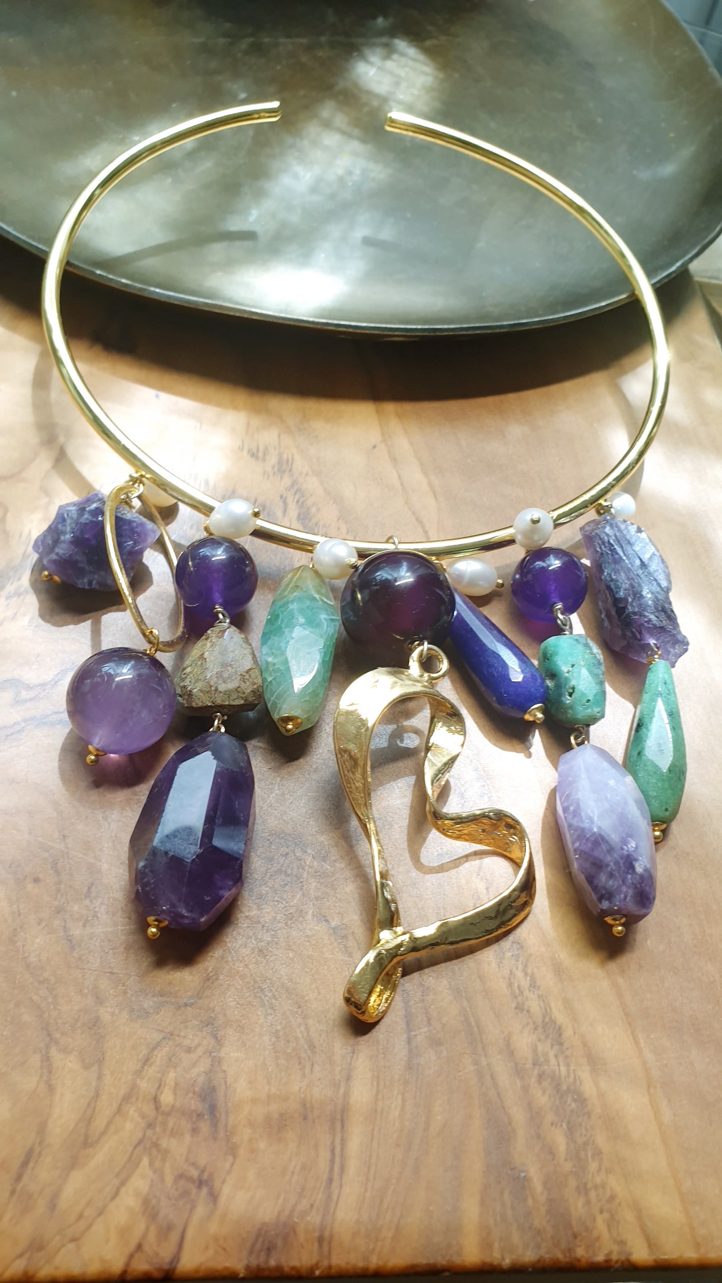 Collana placcata oro con ametiste,