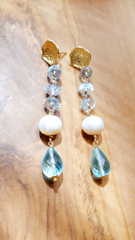 Orecchini in argento con acquanarina e perle