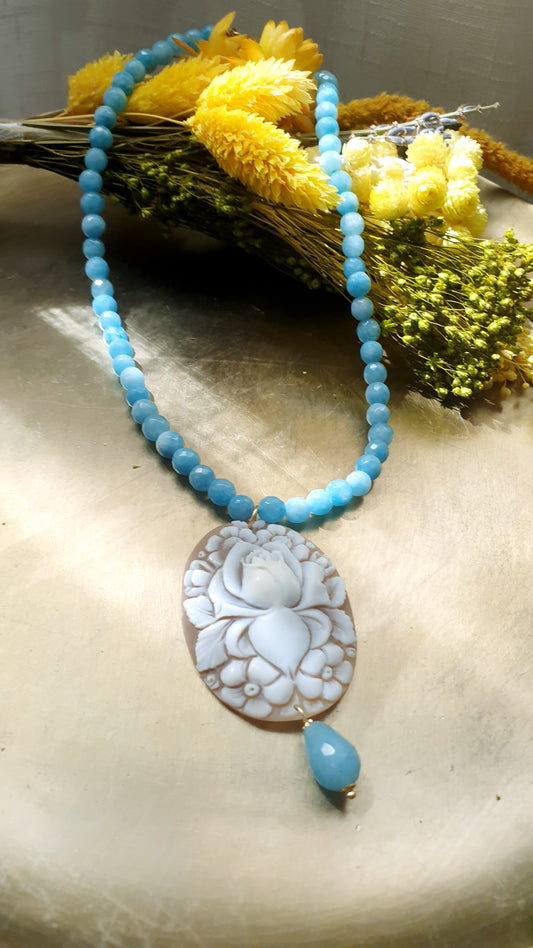 Girocollo in acquamarina con cammeo originale