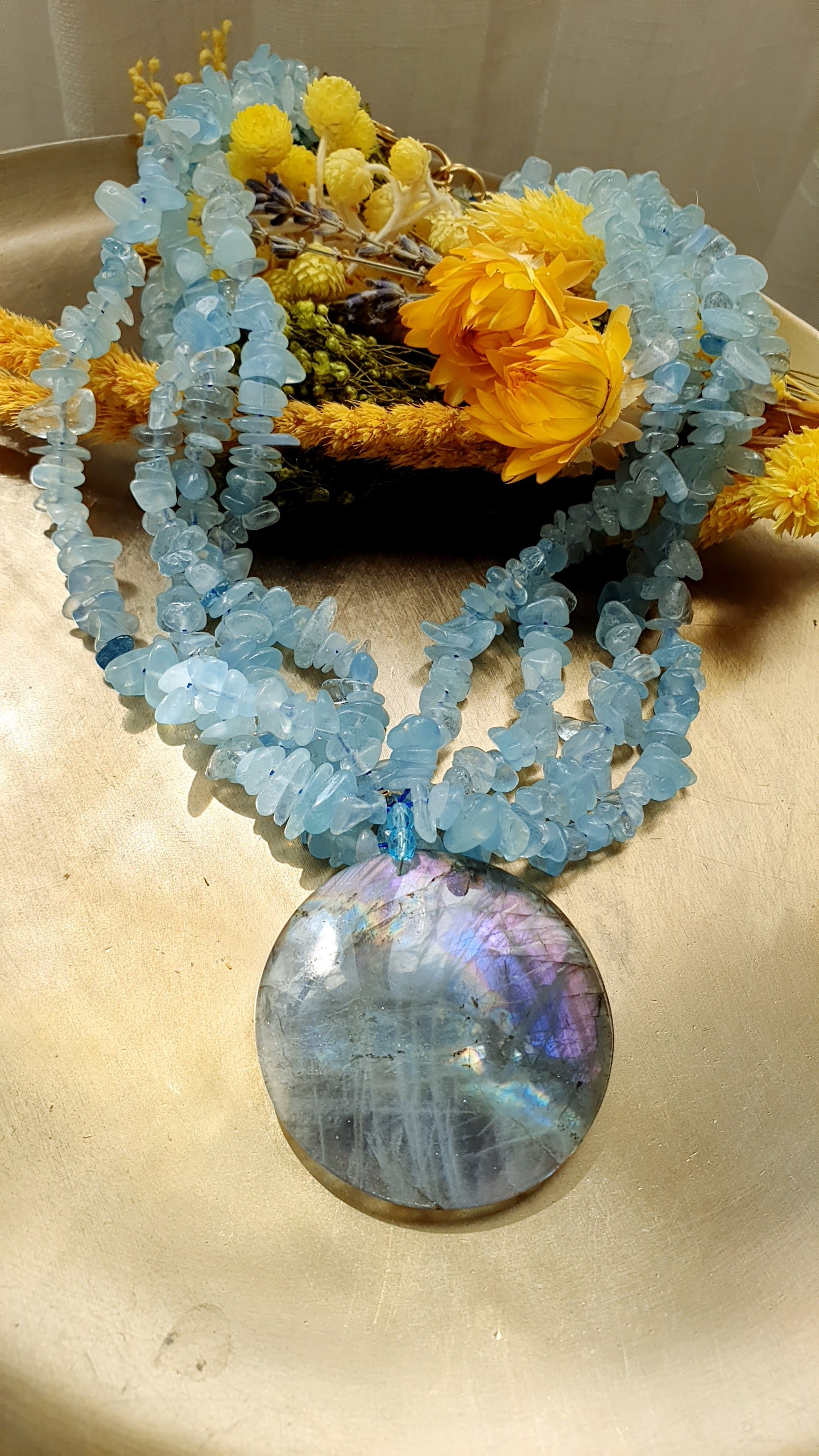 Splendido girocollo in acquamarina e labradorite