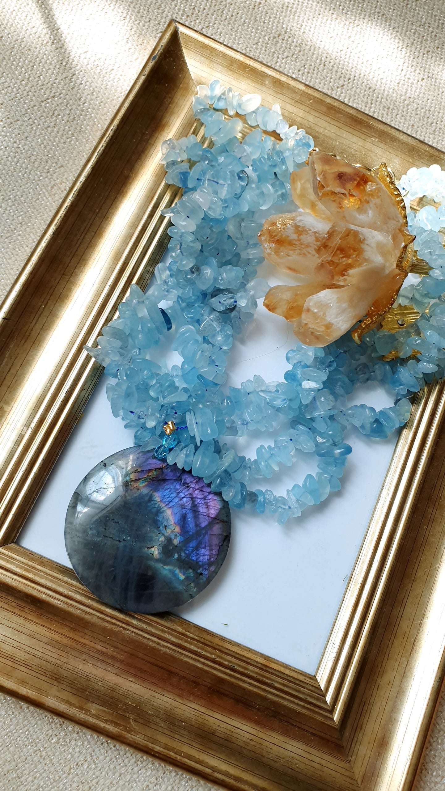 Splendido girocollo in acquamarina e labradorite