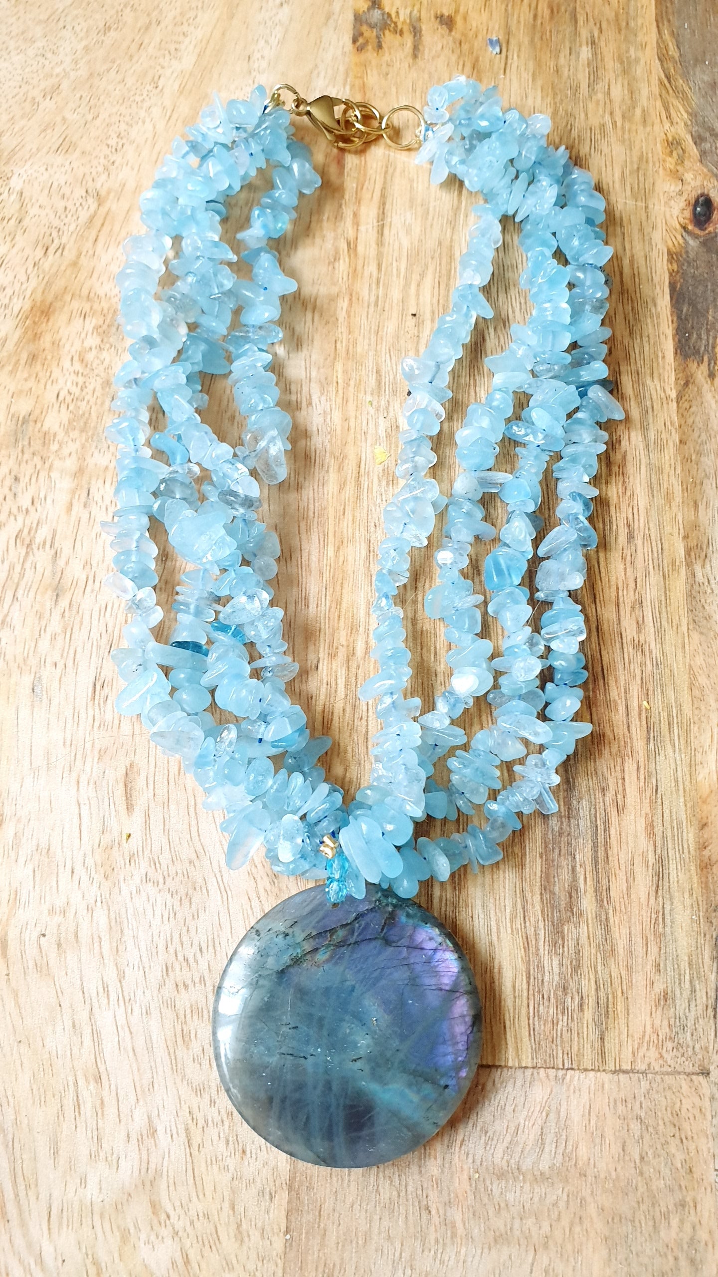 Splendido girocollo in acquamarina e labradorite