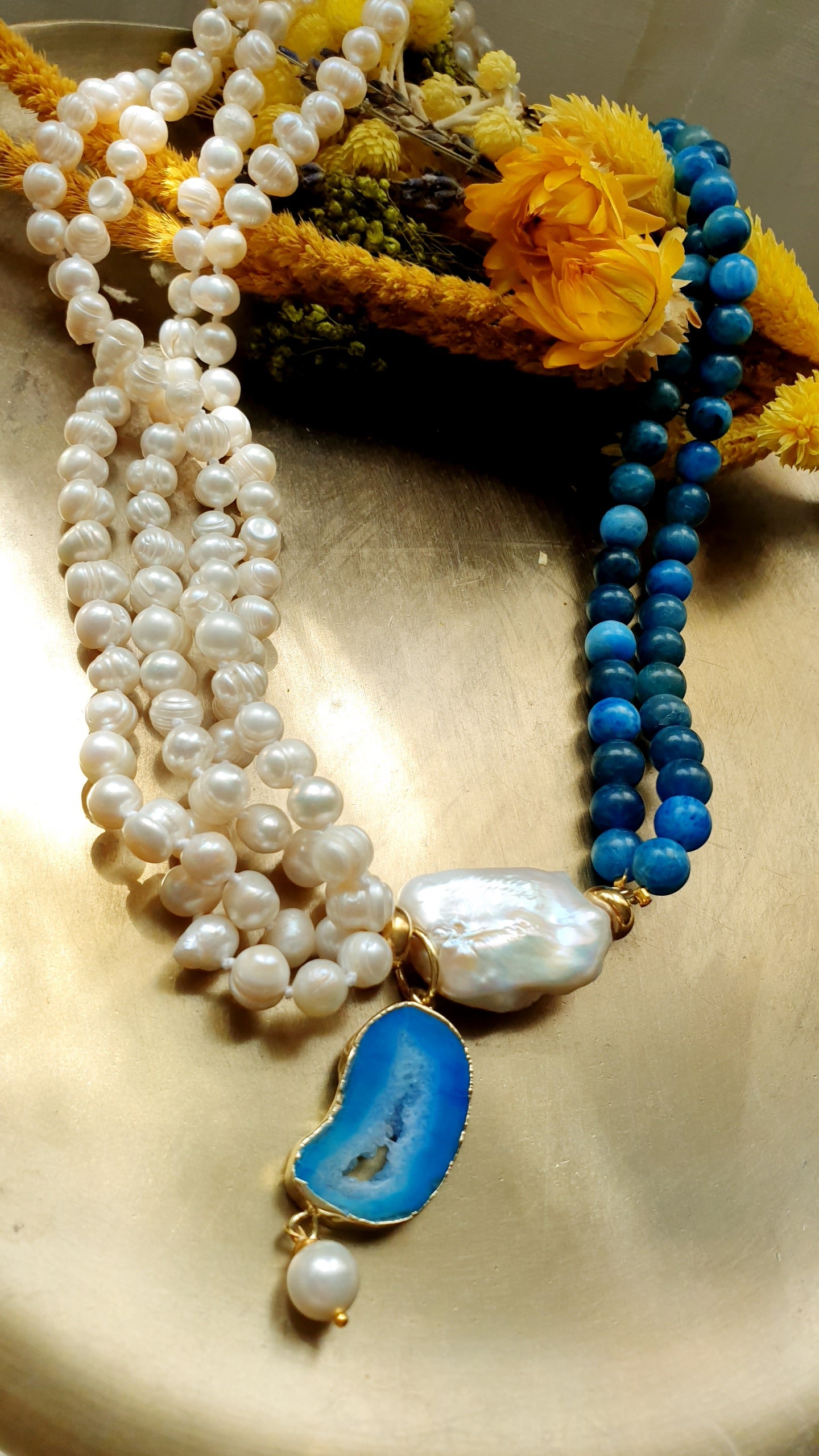 Collana di perle di fiume, apartite, perla.